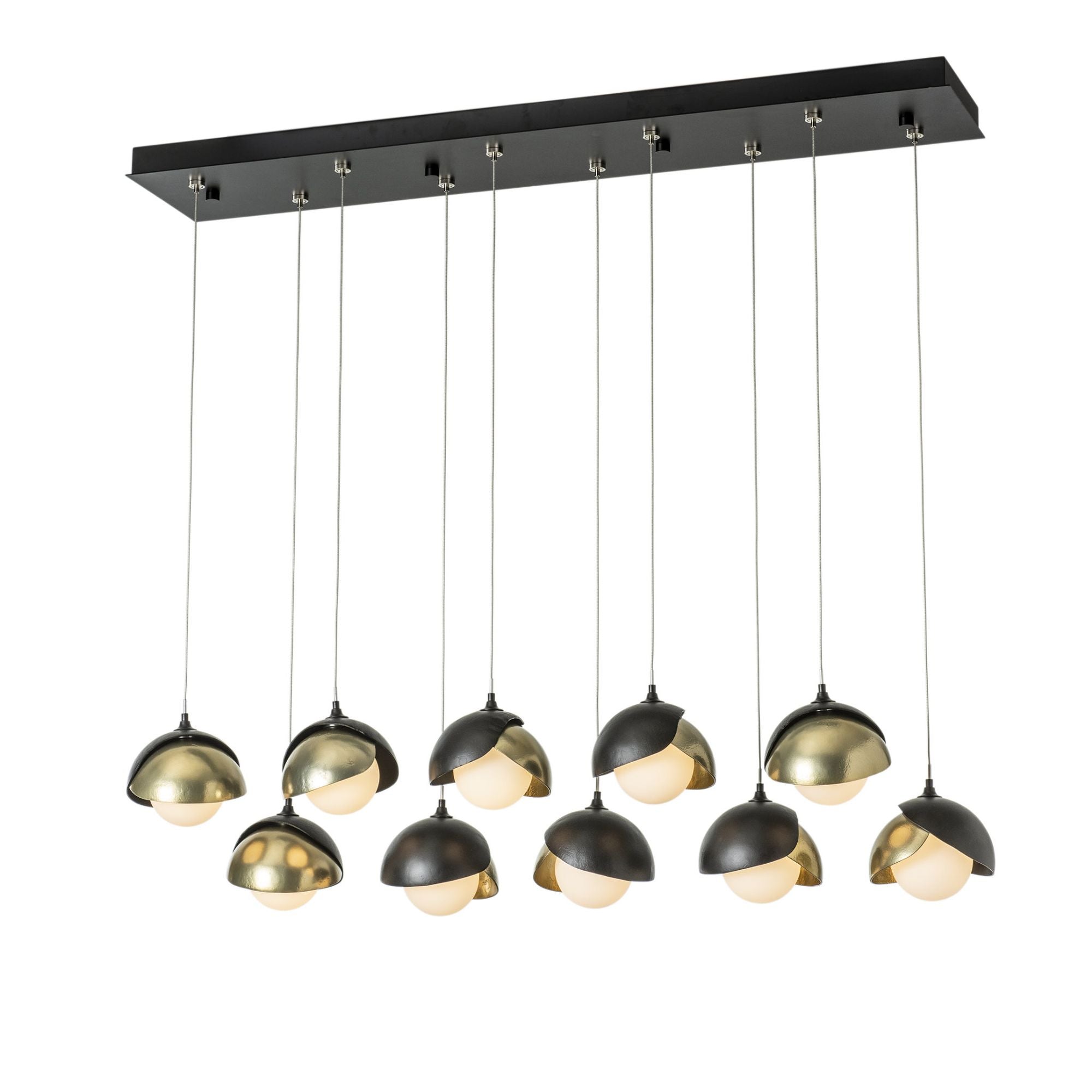 Brooklyn 10-Light Double Shade Pendant 10-Light Modern Brass Accent Opal Glass (GG) in Black