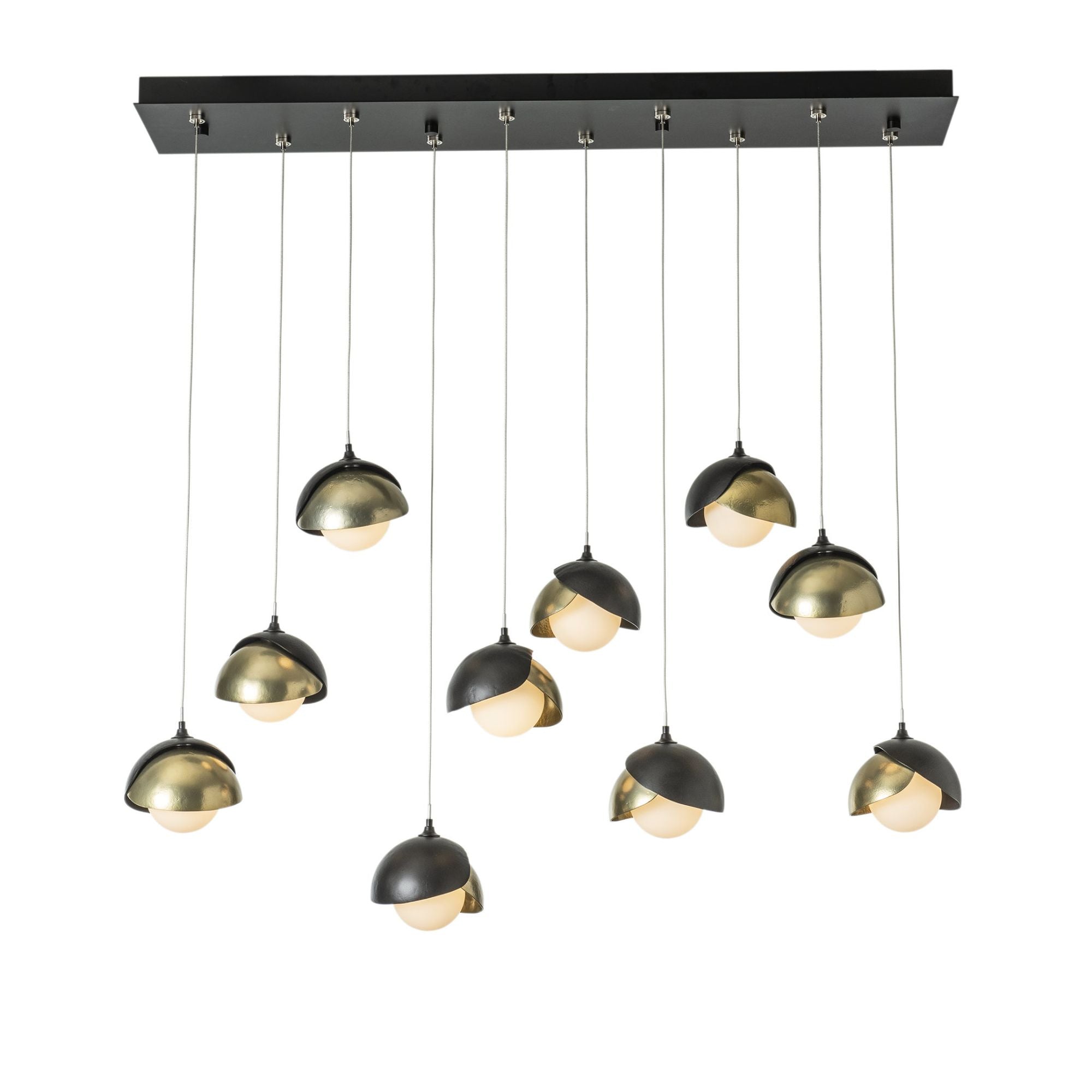 Brooklyn 10-Light Double Shade Pendant 10-Light Modern Brass Accent Opal Glass (GG) in Black