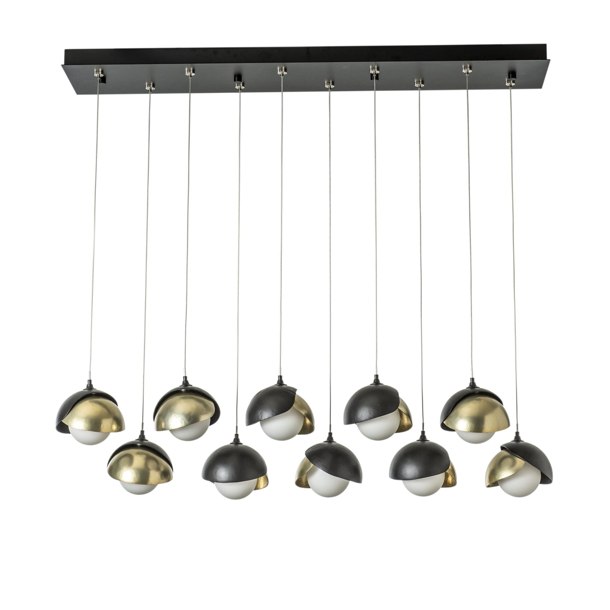Brooklyn 10-Light Double Shade Pendant 10-Light Modern Brass Accent Opal Glass (GG) in Black