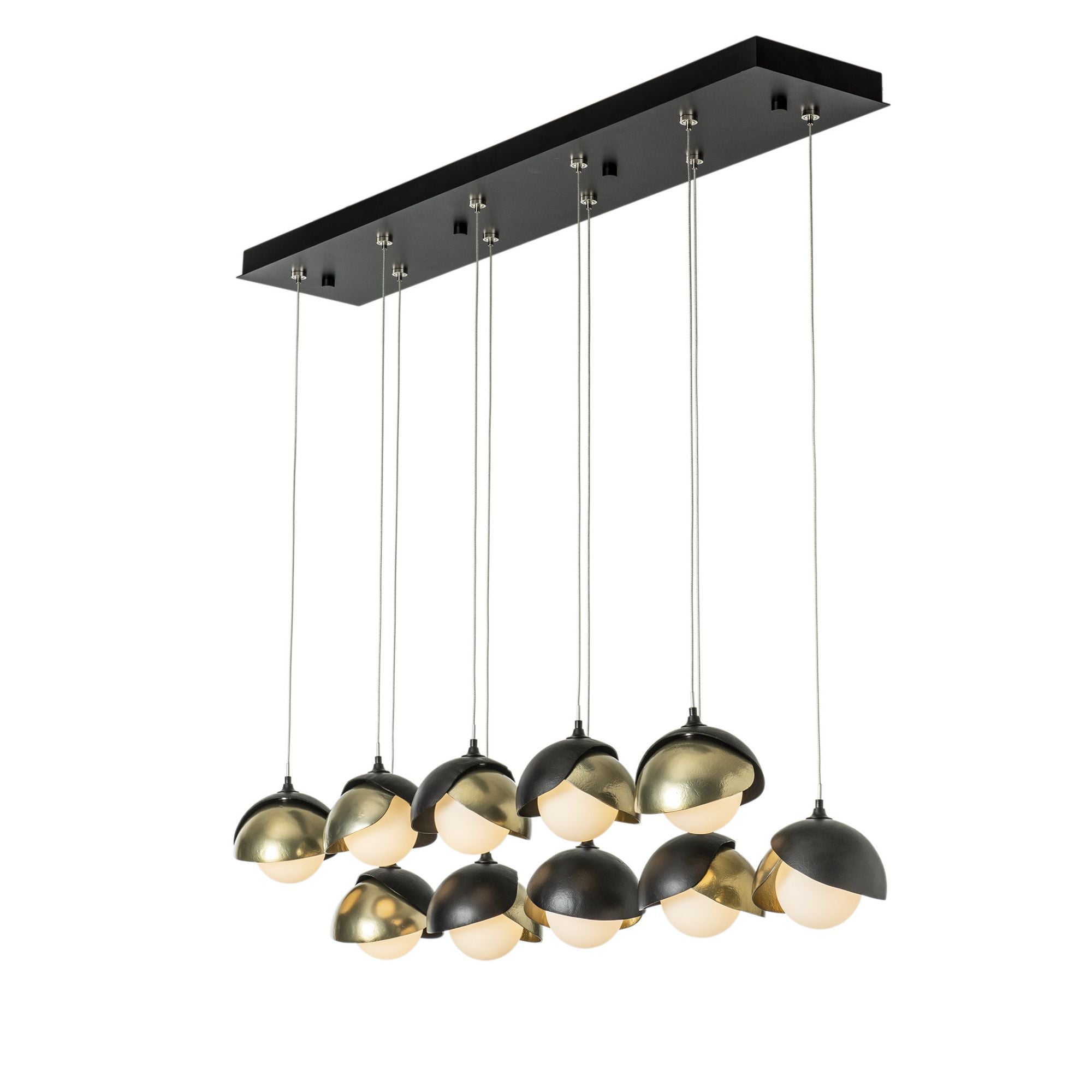 Brooklyn 10-Light Double Shade Pendant 10-Light Modern Brass Accent Opal Glass (GG) in Black