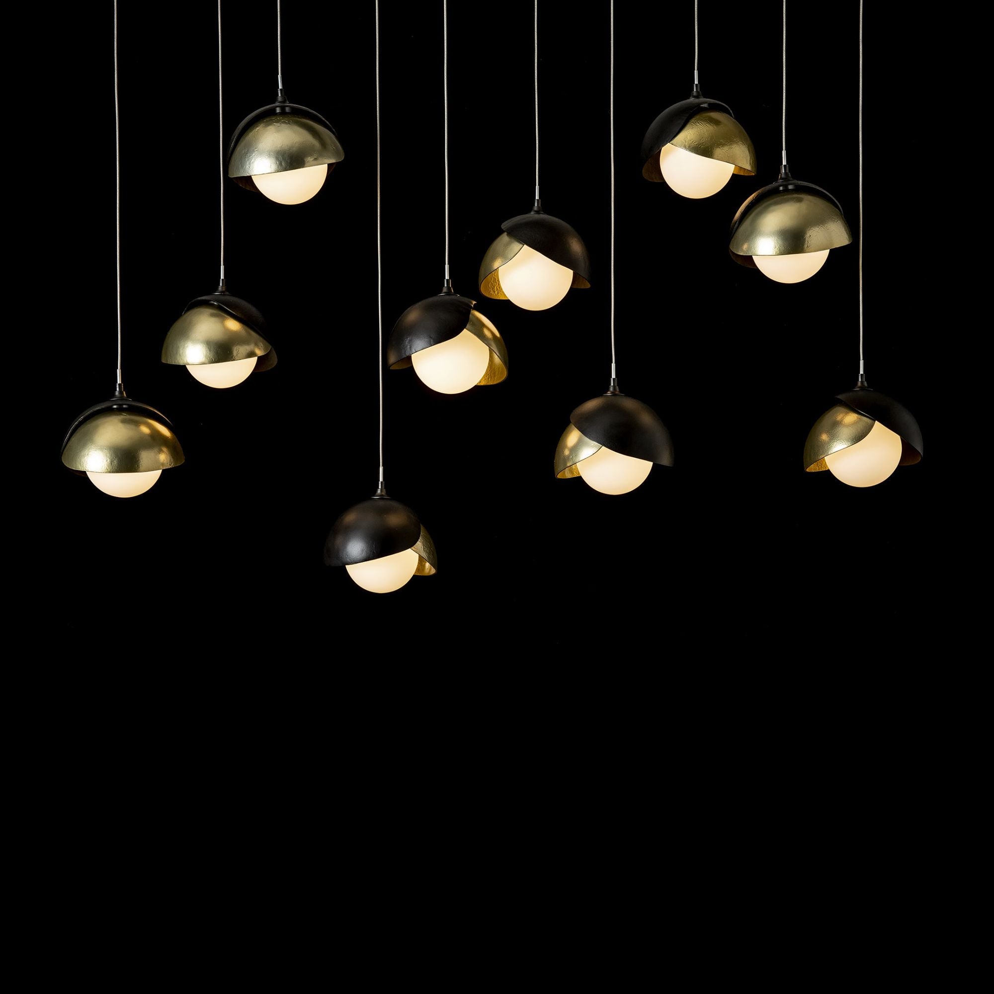 Brooklyn 10-Light Double Shade Pendant 10-Light Modern Brass Accent Opal Glass (GG) in Black