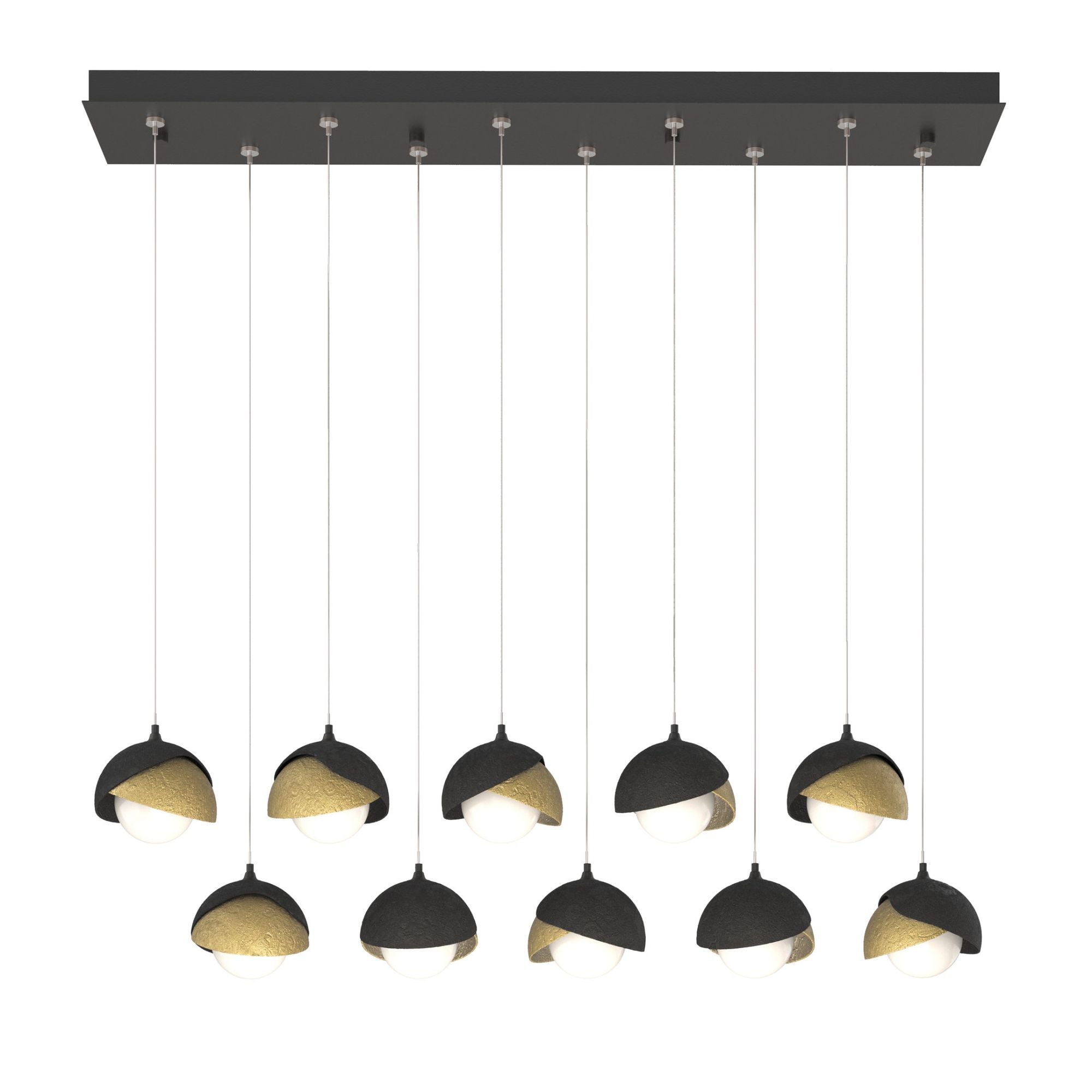 Brooklyn 10-Light Double Shade Pendant 10-Light Modern Brass Accent Opal Glass (GG) in Black
