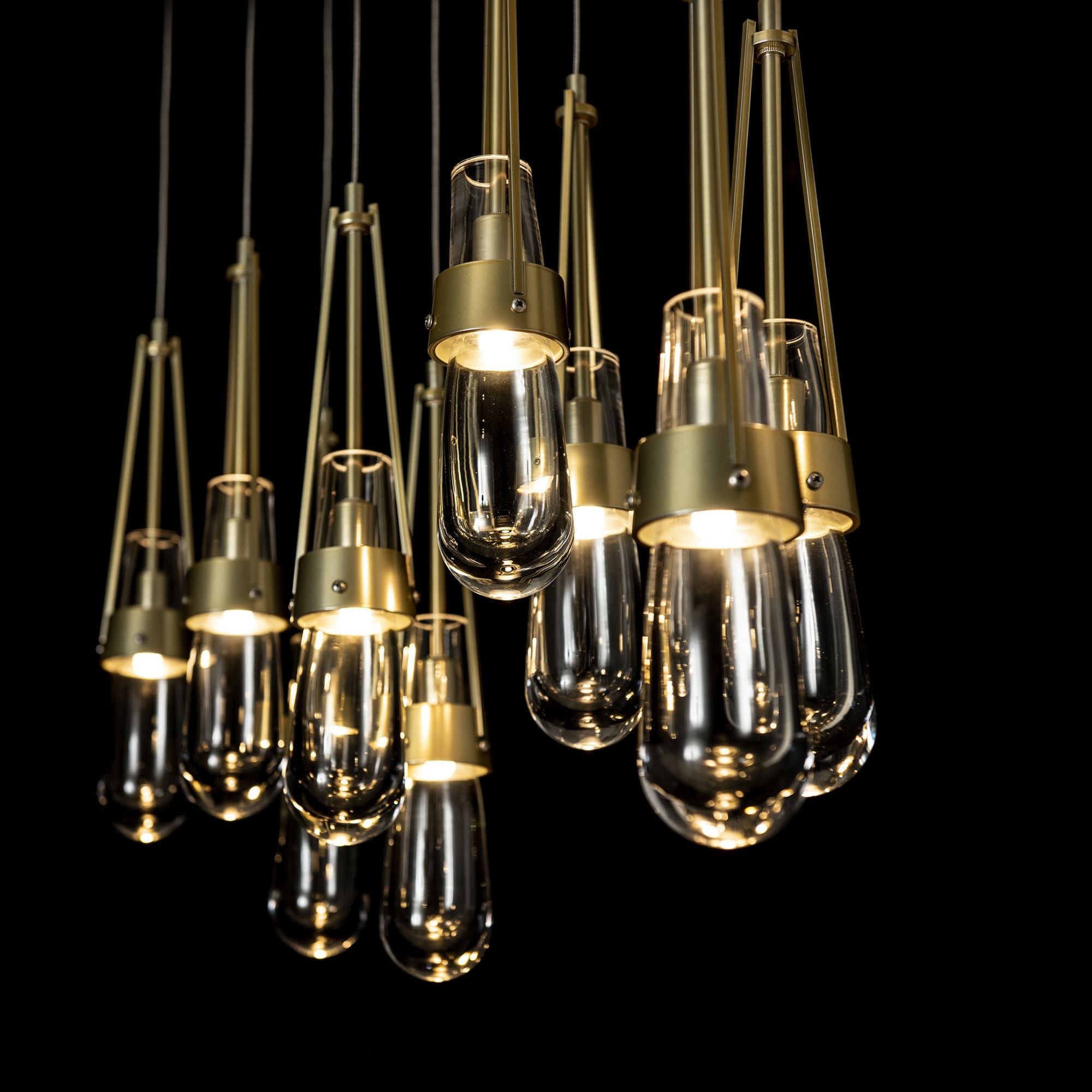 Link 10-Light Clear Glass Pendant 10-Light Clear Glass (ZM) in Modern Brass