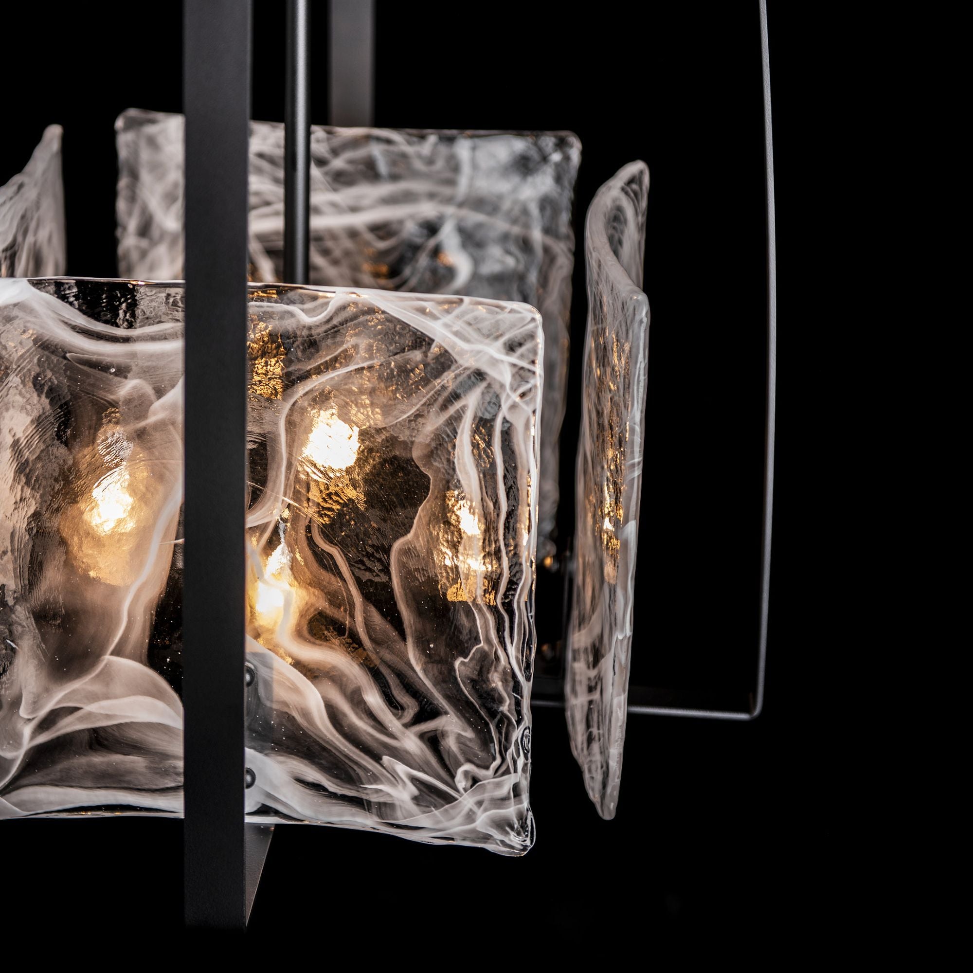 Arc Pendant 4-Light White Swirl Glass (YR) in Black
