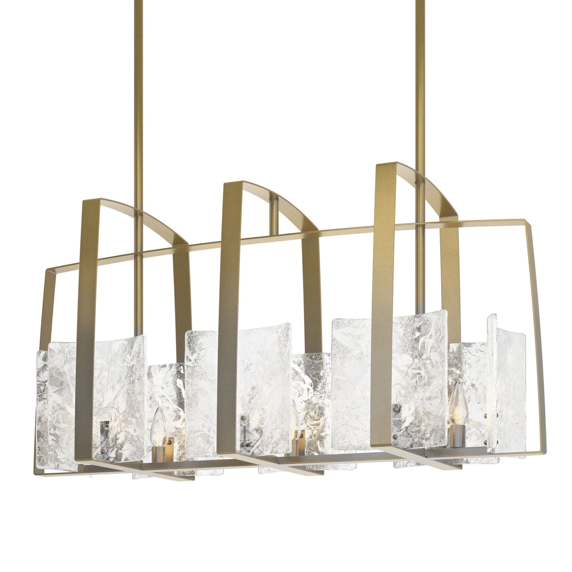 Arc Linear Pendant 8-Light White Swirl Glass (YR) in Modern Brass