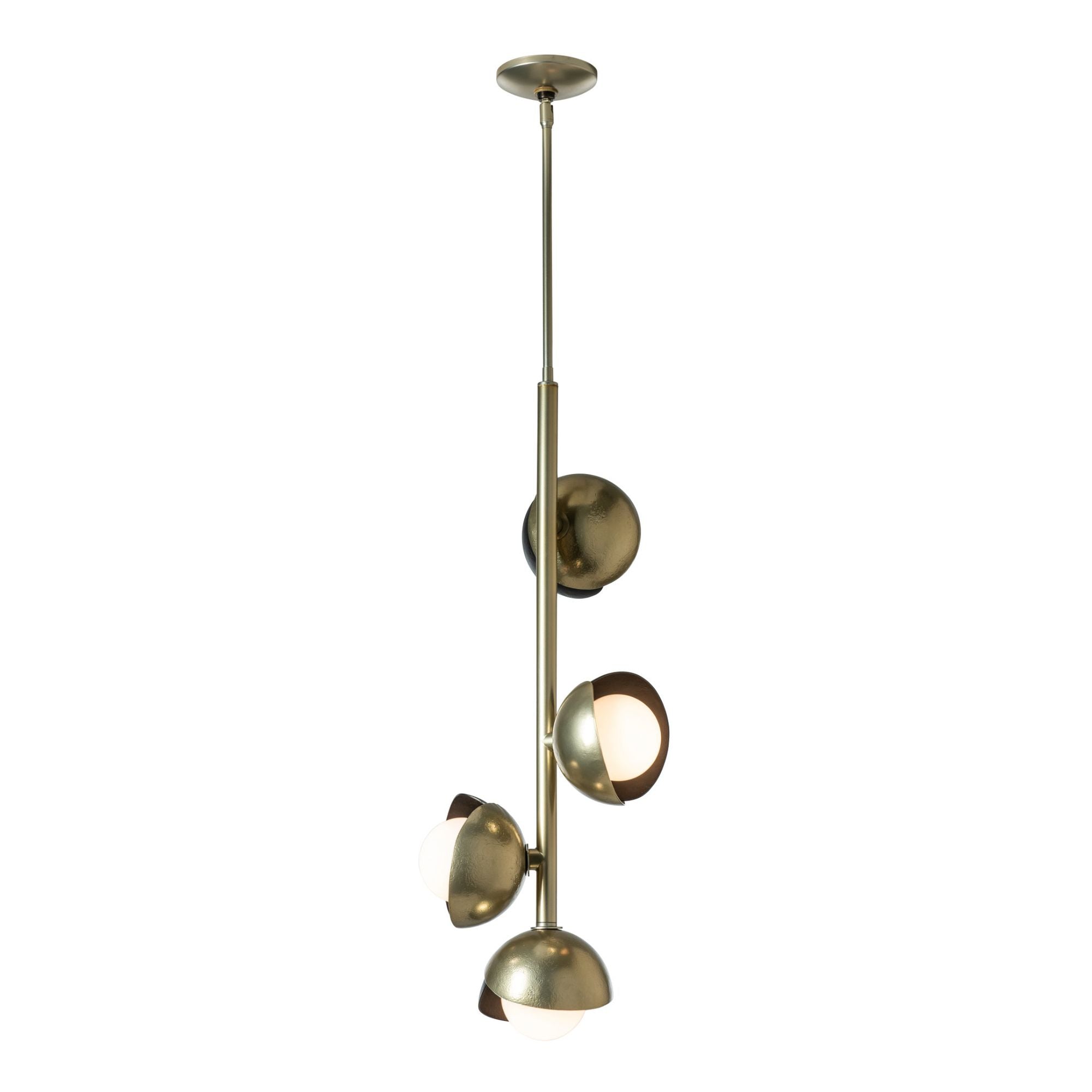 Brooklyn 4-Light Double Shade Vertical Pendant 4-Light Oil Rubbed Bronze Accent Opal Glass (GG) in Modern Brass