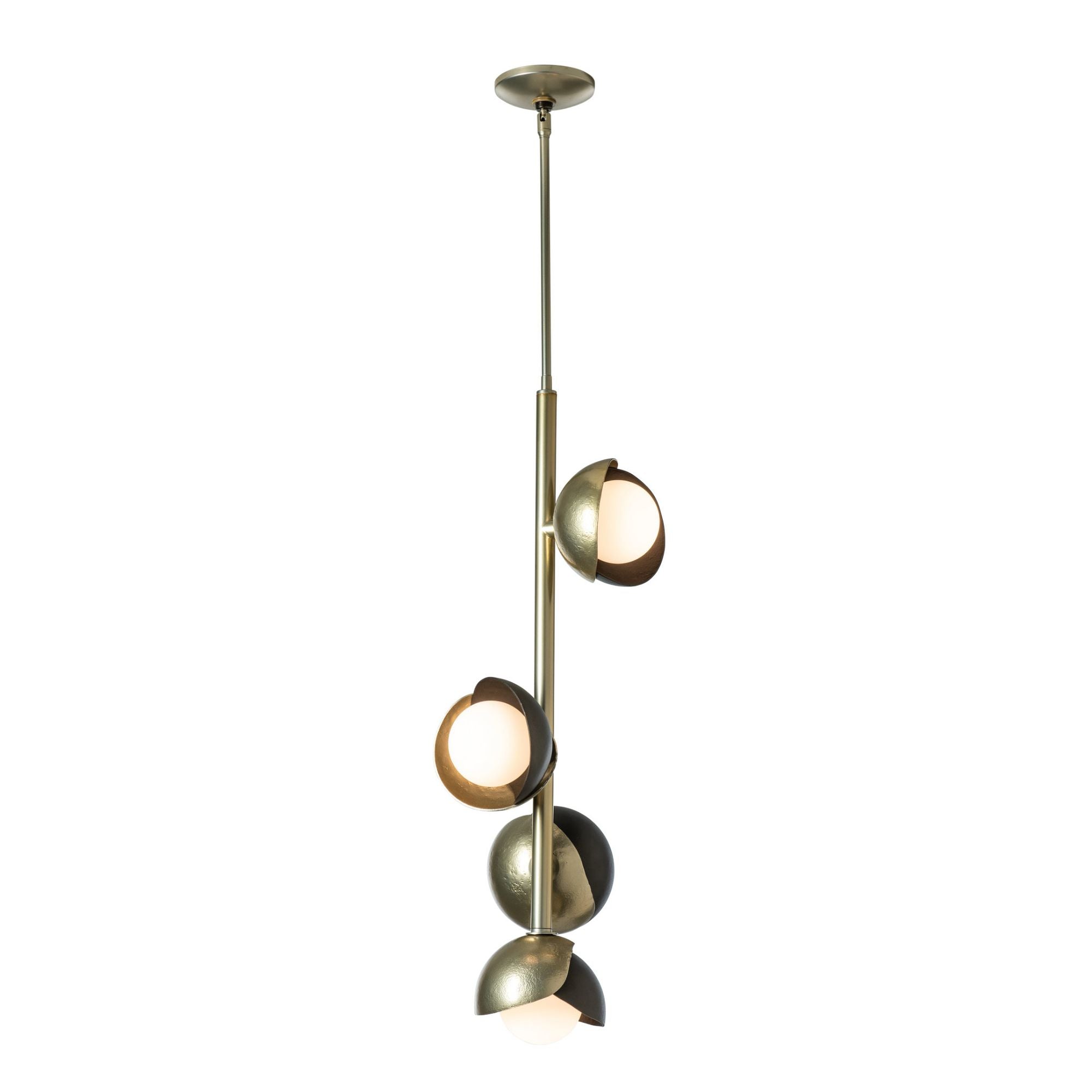 Brooklyn 4-Light Double Shade Vertical Pendant 4-Light Oil Rubbed Bronze Accent Opal Glass (GG) in Modern Brass