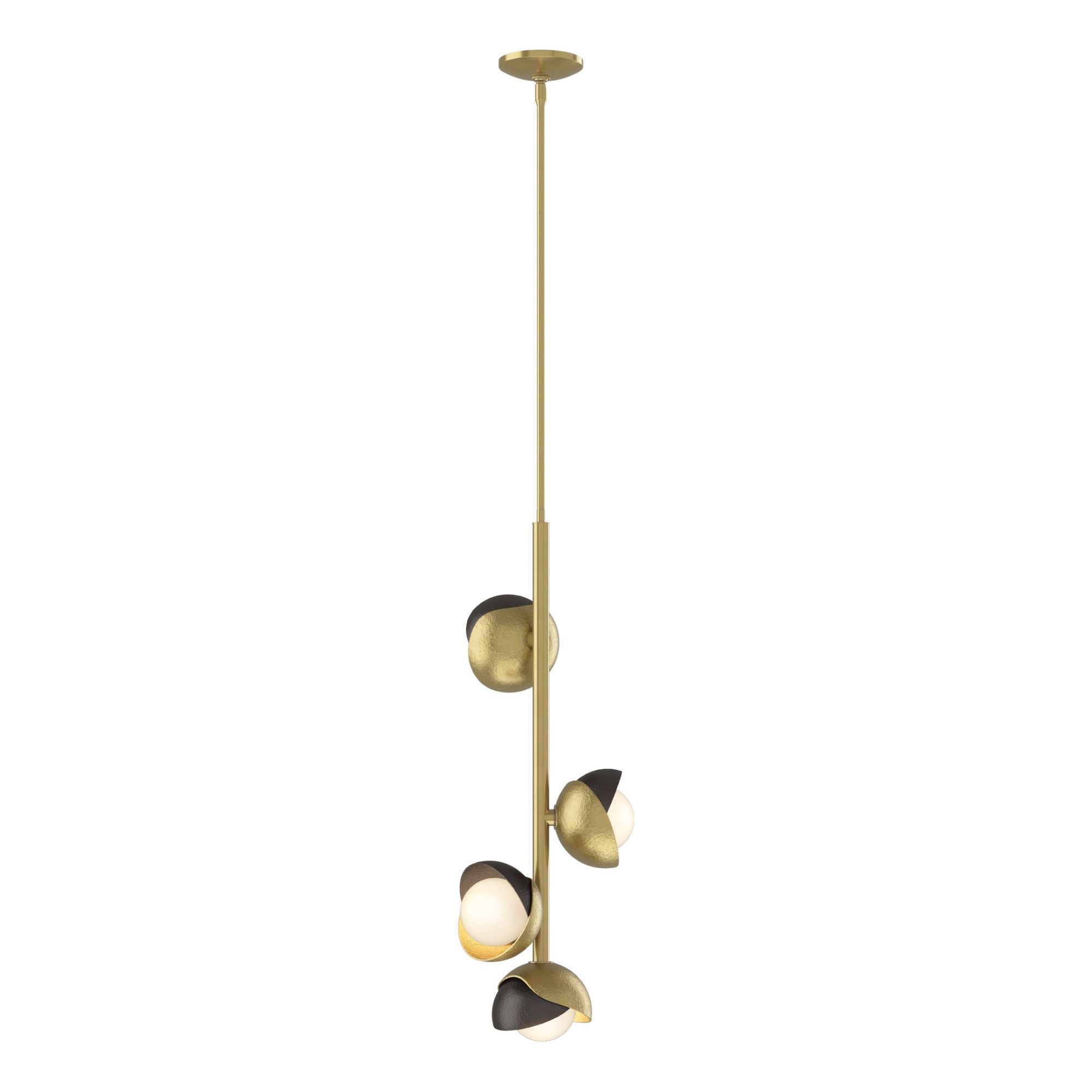 Brooklyn 4-Light Double Shade Vertical Pendant 4-Light Oil Rubbed Bronze Accent Opal Glass (GG) in Modern Brass