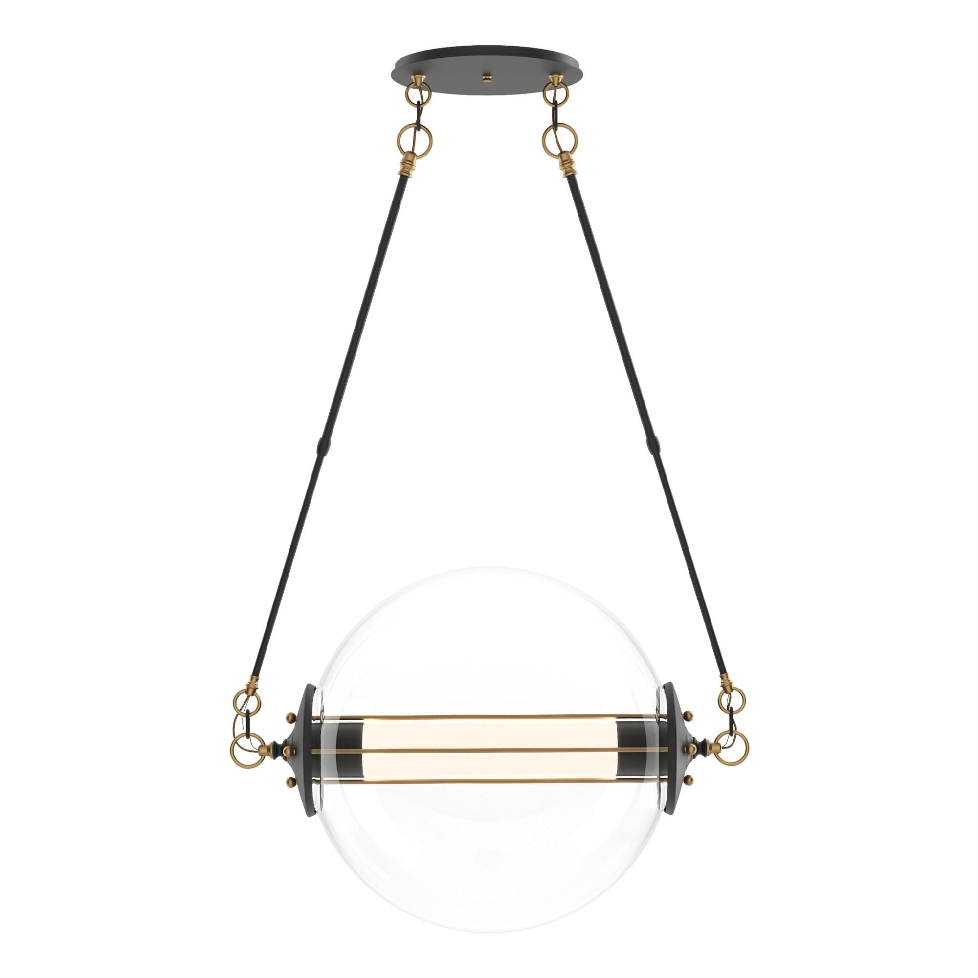 Otto Sphere Pendant 2-Light Clear Glass with Frosted Diffuser (YE) in Black with Brass Accents