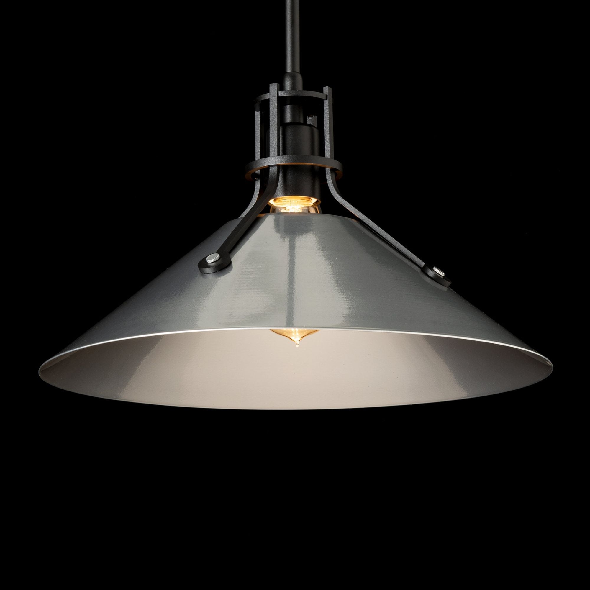Henry Medium Steel Shade Pendant 1-Light Sterling Accent in Black