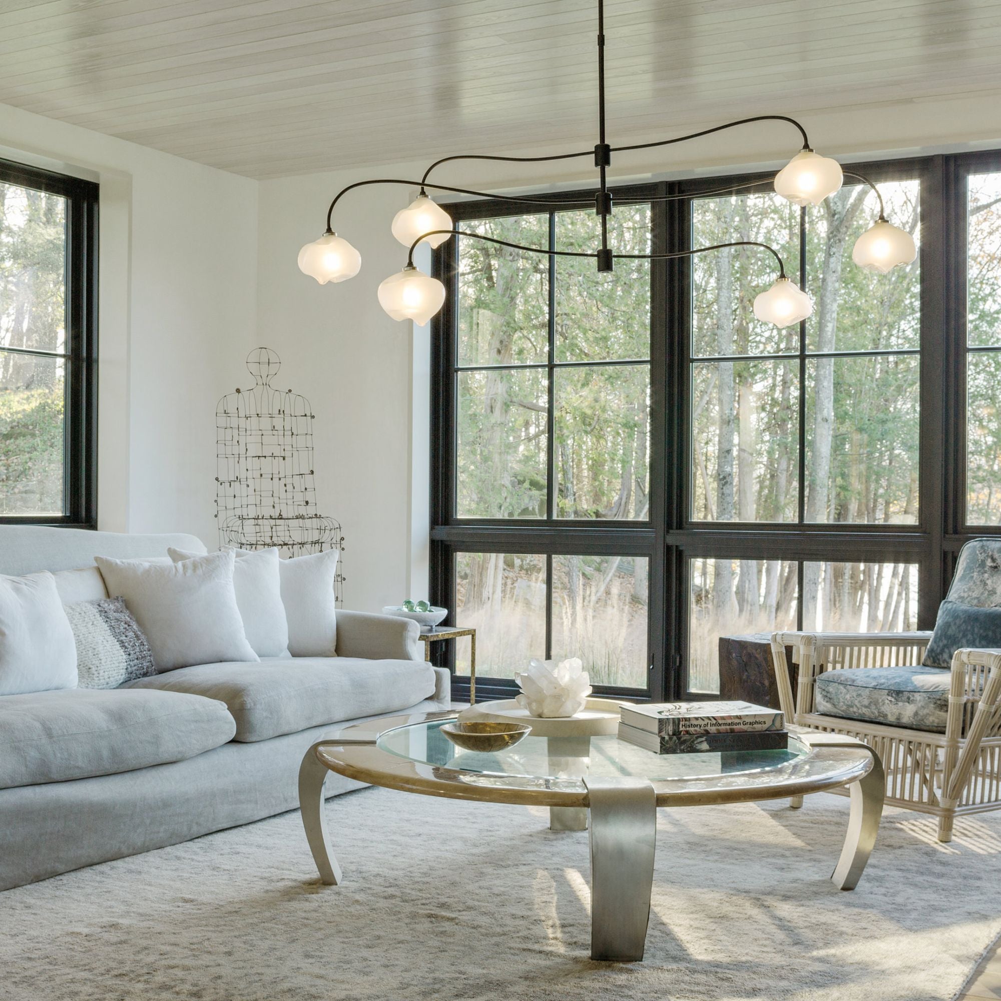 Ume 6-Light Large Pendant 6-Light Frosted Glass (FD) in Black