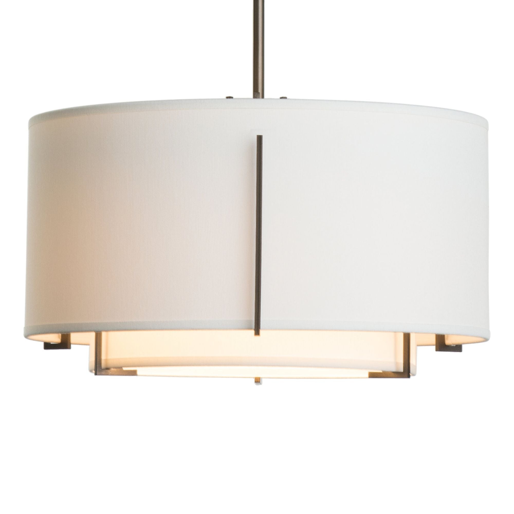 Exos Small Double Shade Pendant 1-Light Natural Anna Inner Shade & Natural Anna Outer Shade in Dark Smoke