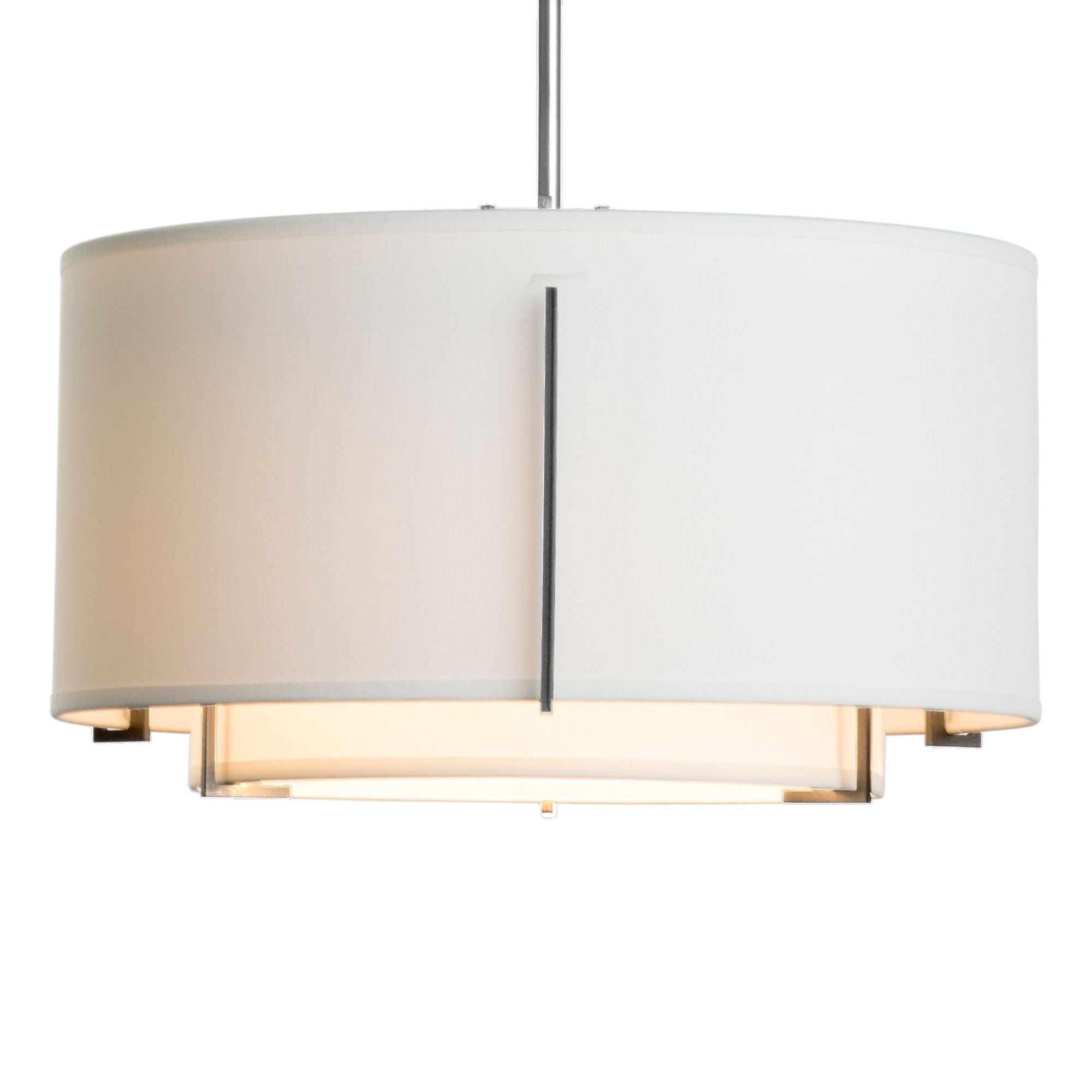 Exos Small Double Shade Pendant 1-Light Natural Anna Inner Shade & Natural Anna Outer Shade in Sterling