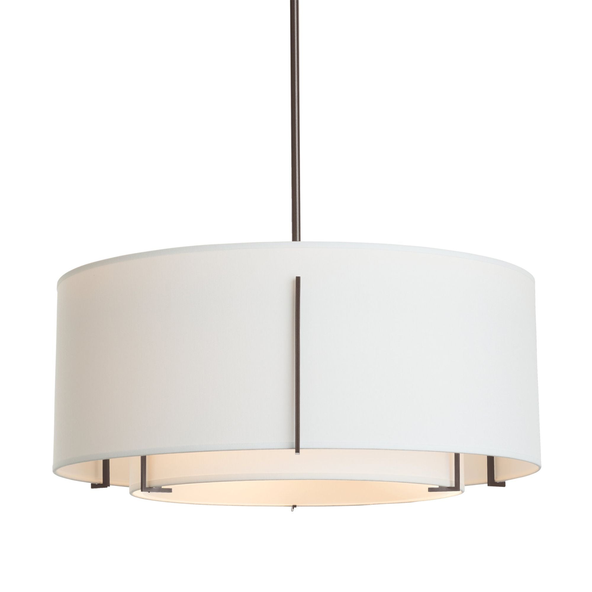 Exos Large Double Shade Pendant 3-Light Natural Anna Inner Shade & Natural Anna Outer Shade in Dark Smoke
