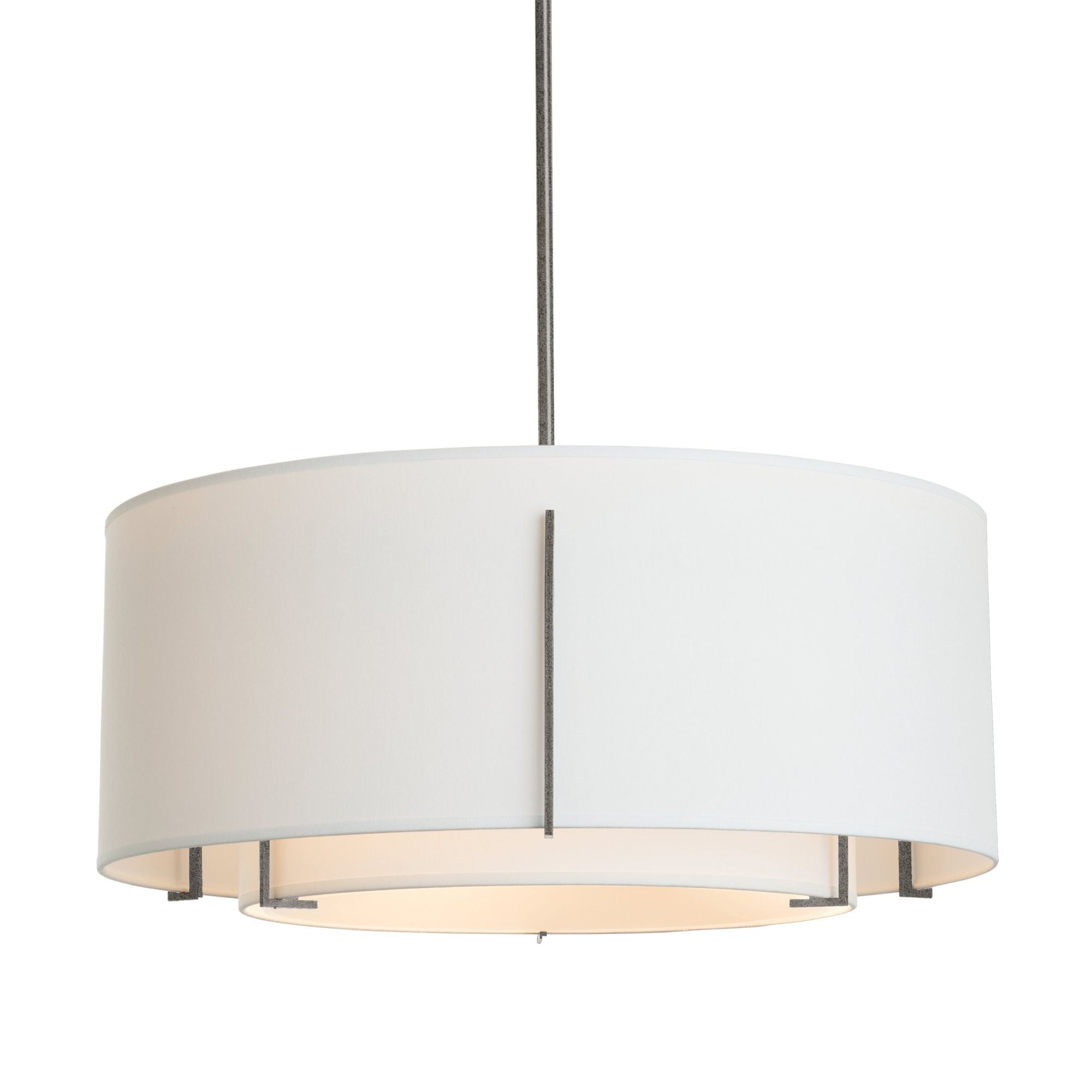 Exos Large Double Shade Pendant 3-Light Natural Anna Inner Shade & Natural Anna Outer Shade in Black