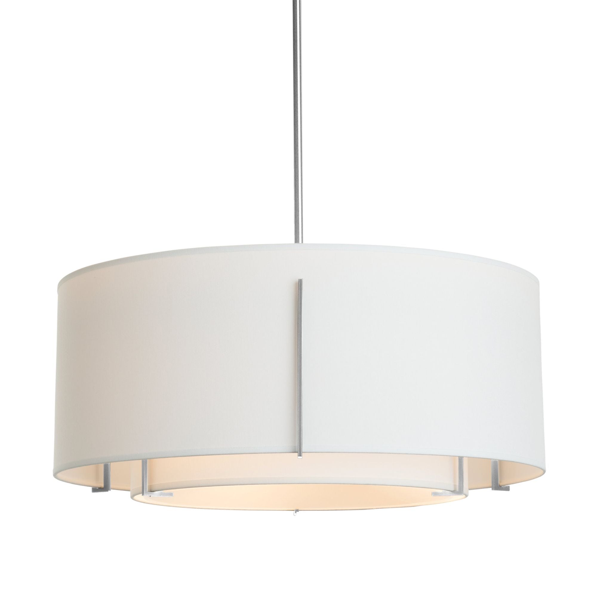 Exos Large Double Shade Pendant 3-Light Natural Anna Inner Shade & Natural Anna Outer Shade in Sterling