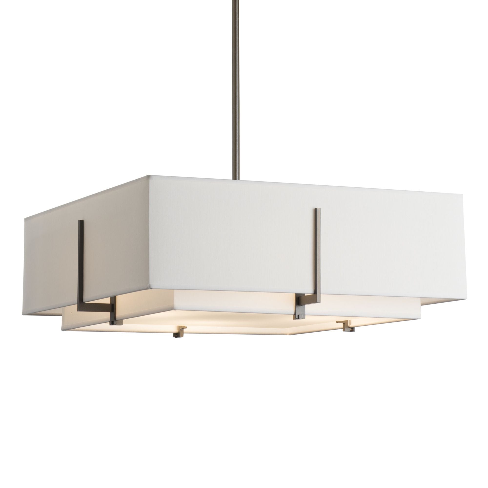 Exos Square Double Shade Pendant 4-Light Natural Anna Inner Shade & Natural Anna Outer Shade in Dark Smoke