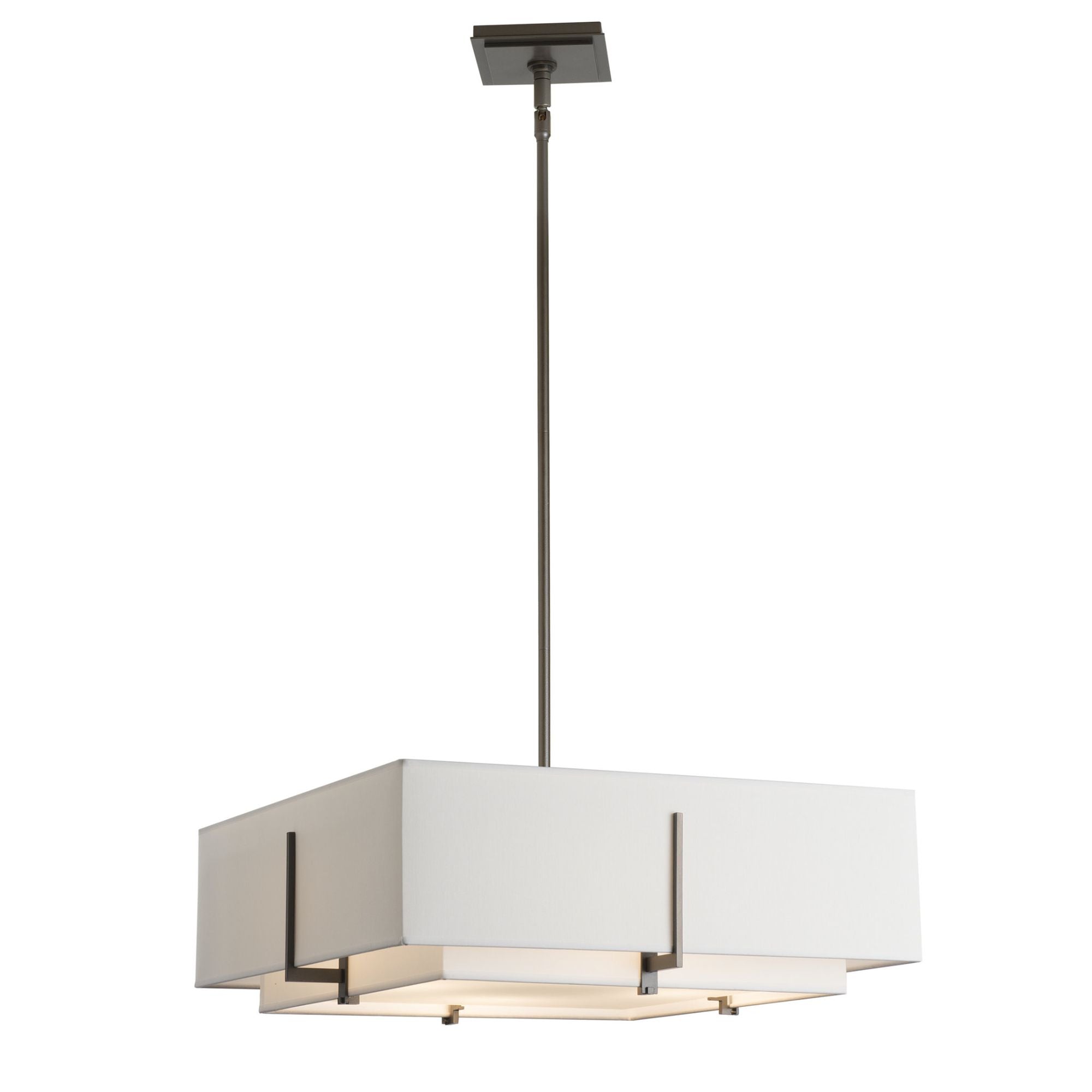 Exos Square Double Shade Pendant 4-Light Natural Anna Inner Shade & Natural Anna Outer Shade in Dark Smoke