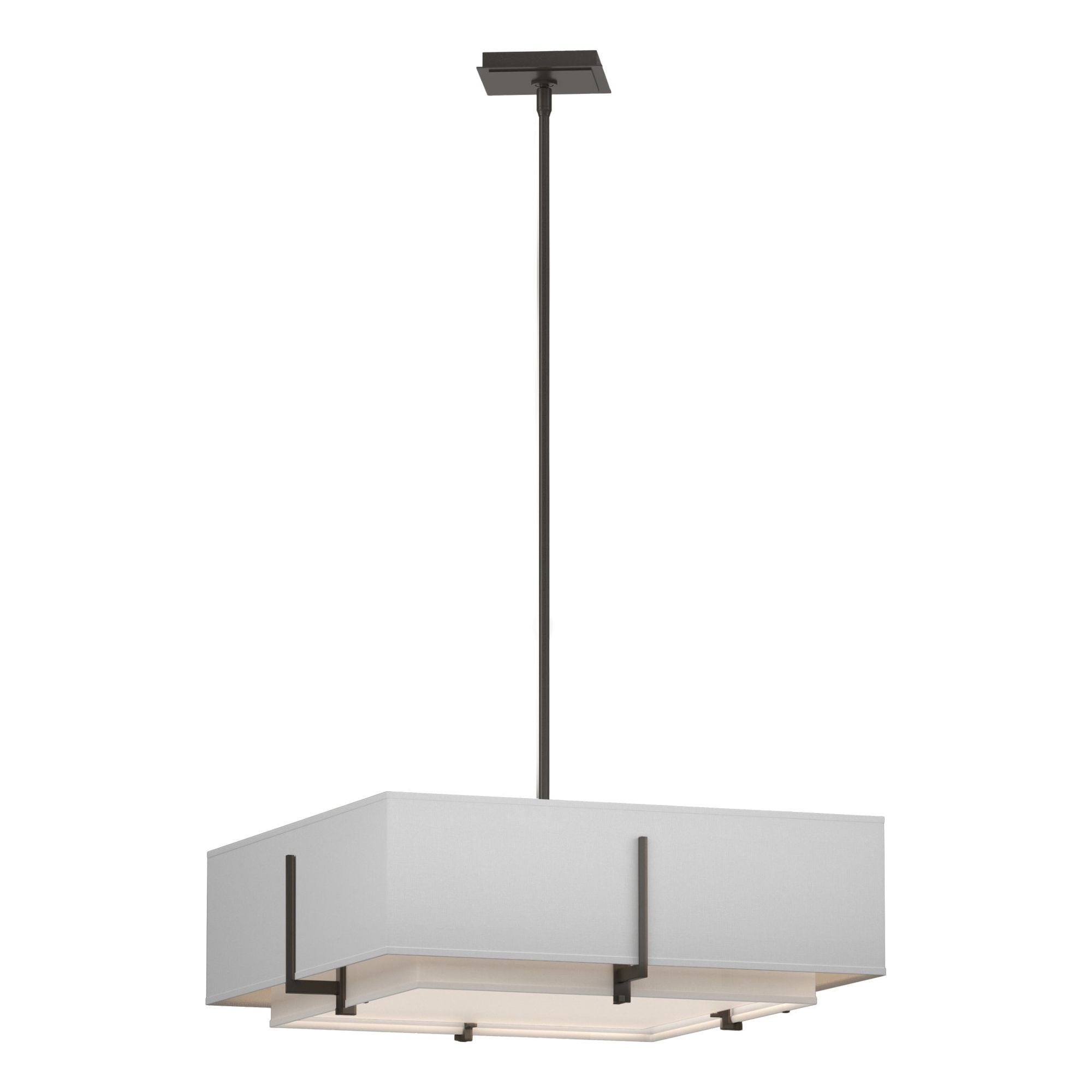 Exos Square Double Shade Pendant 4-Light Natural Anna Inner Shade & Natural Anna Outer Shade in Dark Smoke
