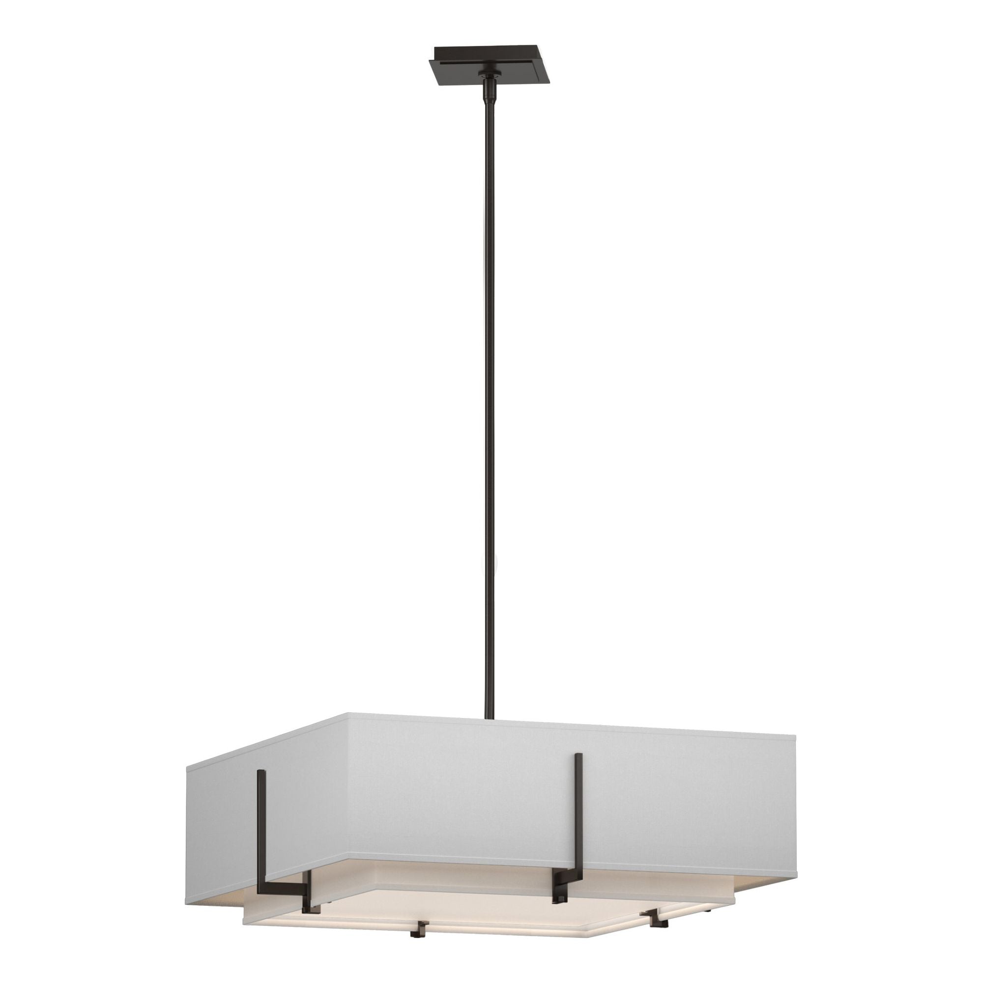 Exos Square Double Shade Pendant 4-Light Natural Anna Inner Shade & Natural Anna Outer Shade in Oil Rubbed Bronze