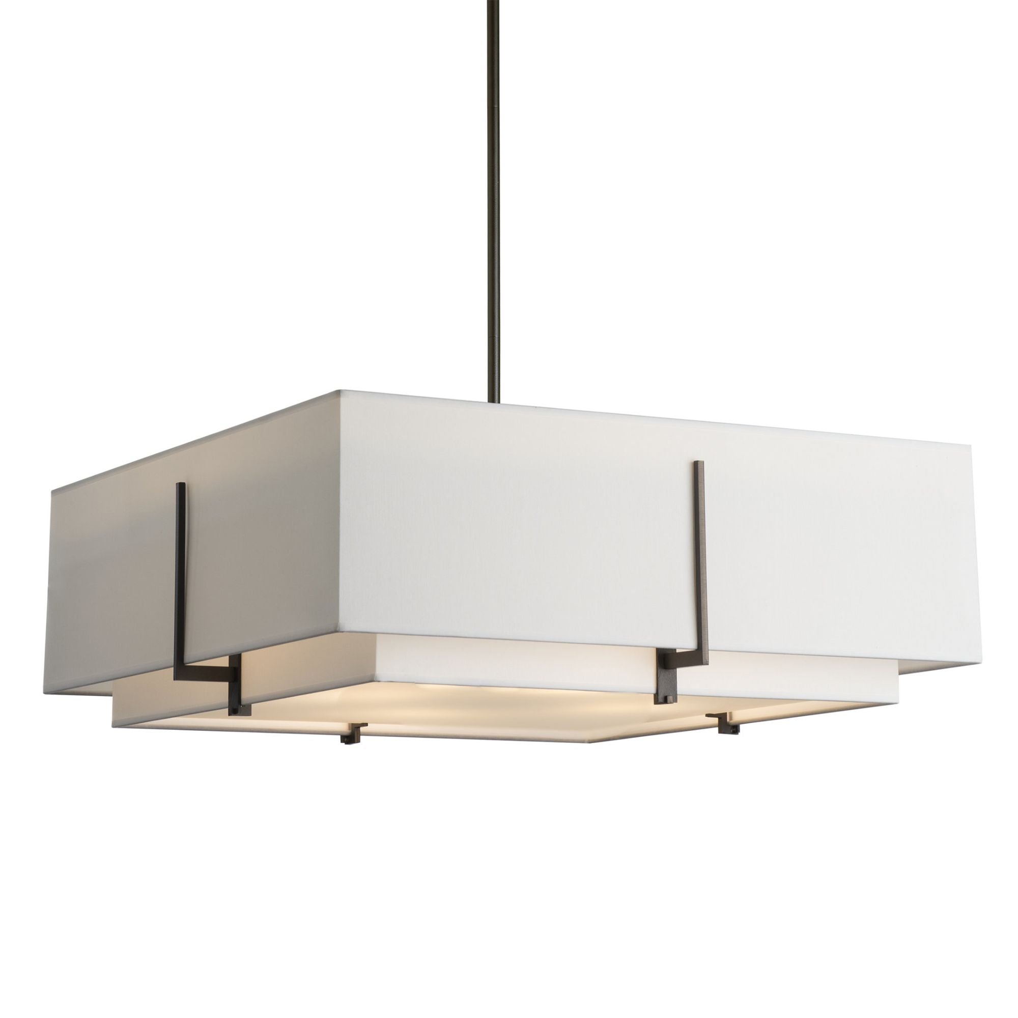 Exos Square Large Double Shade Pendant 4-Light Natural Anna Inner Shade & Natural Anna Outer Shade in Dark Smoke