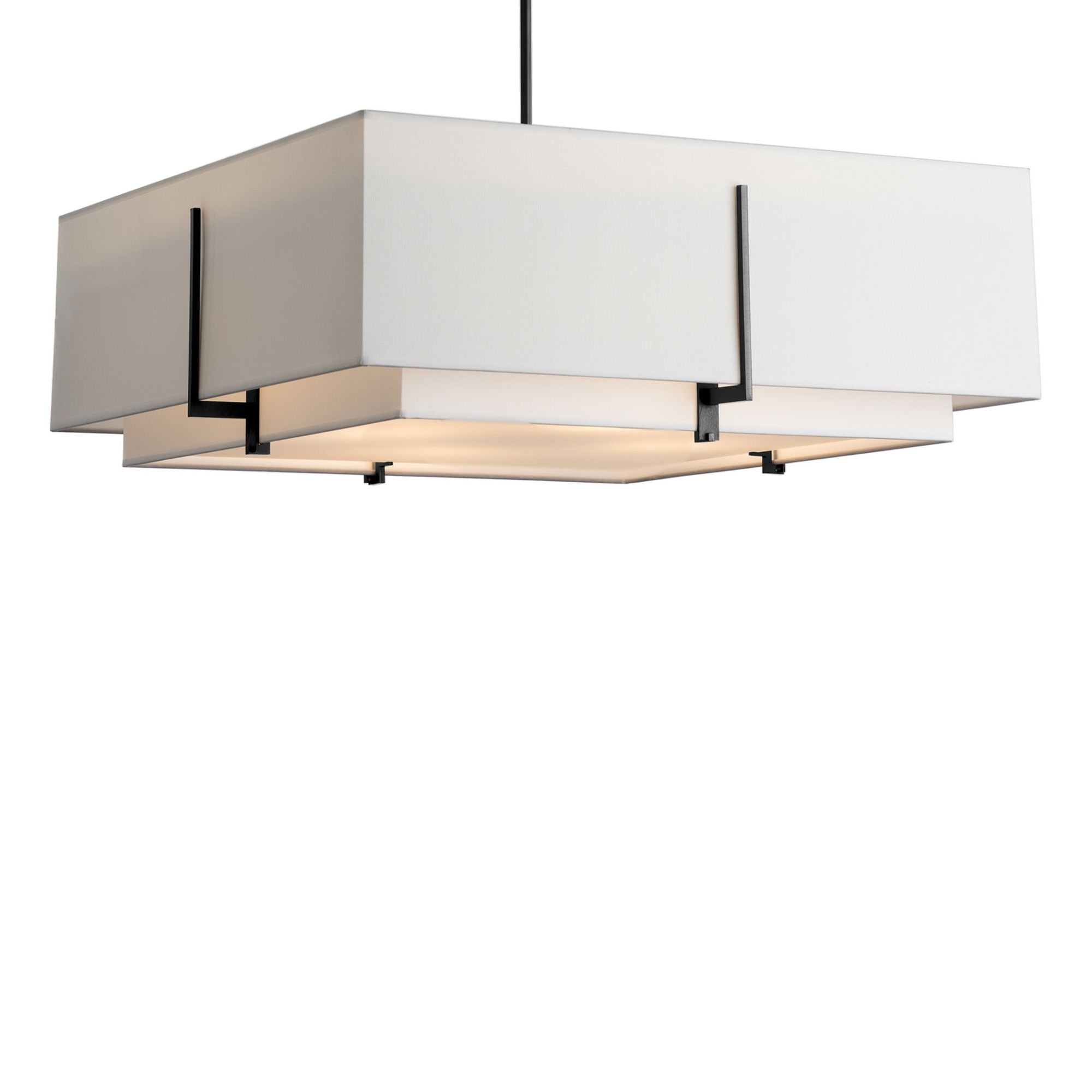 Exos Square Large Double Shade Pendant 4-Light Natural Anna Inner Shade & Natural Anna Outer Shade in Black