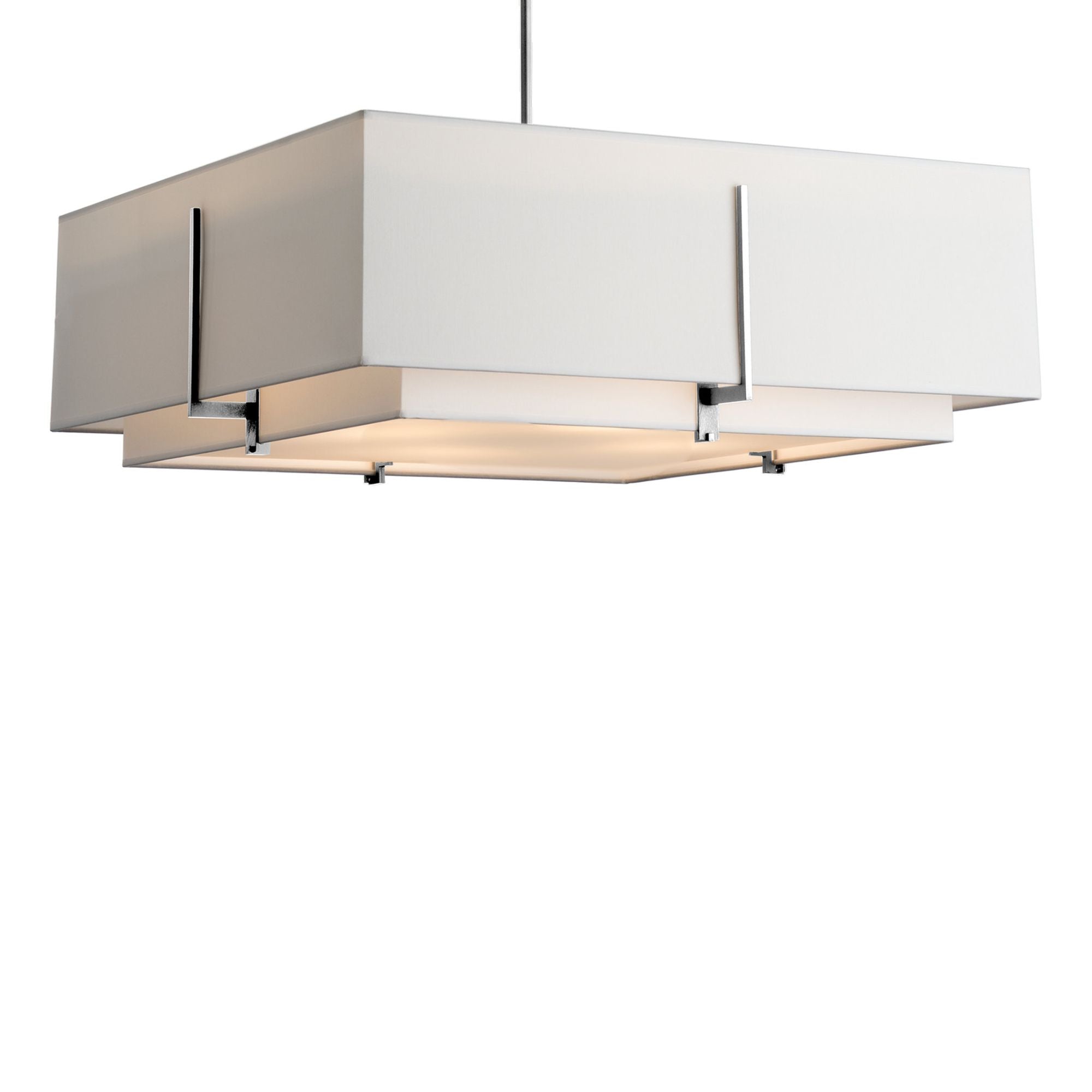 Exos Square Large Double Shade Pendant 4-Light Natural Anna Inner Shade & Natural Anna Outer Shade in Sterling