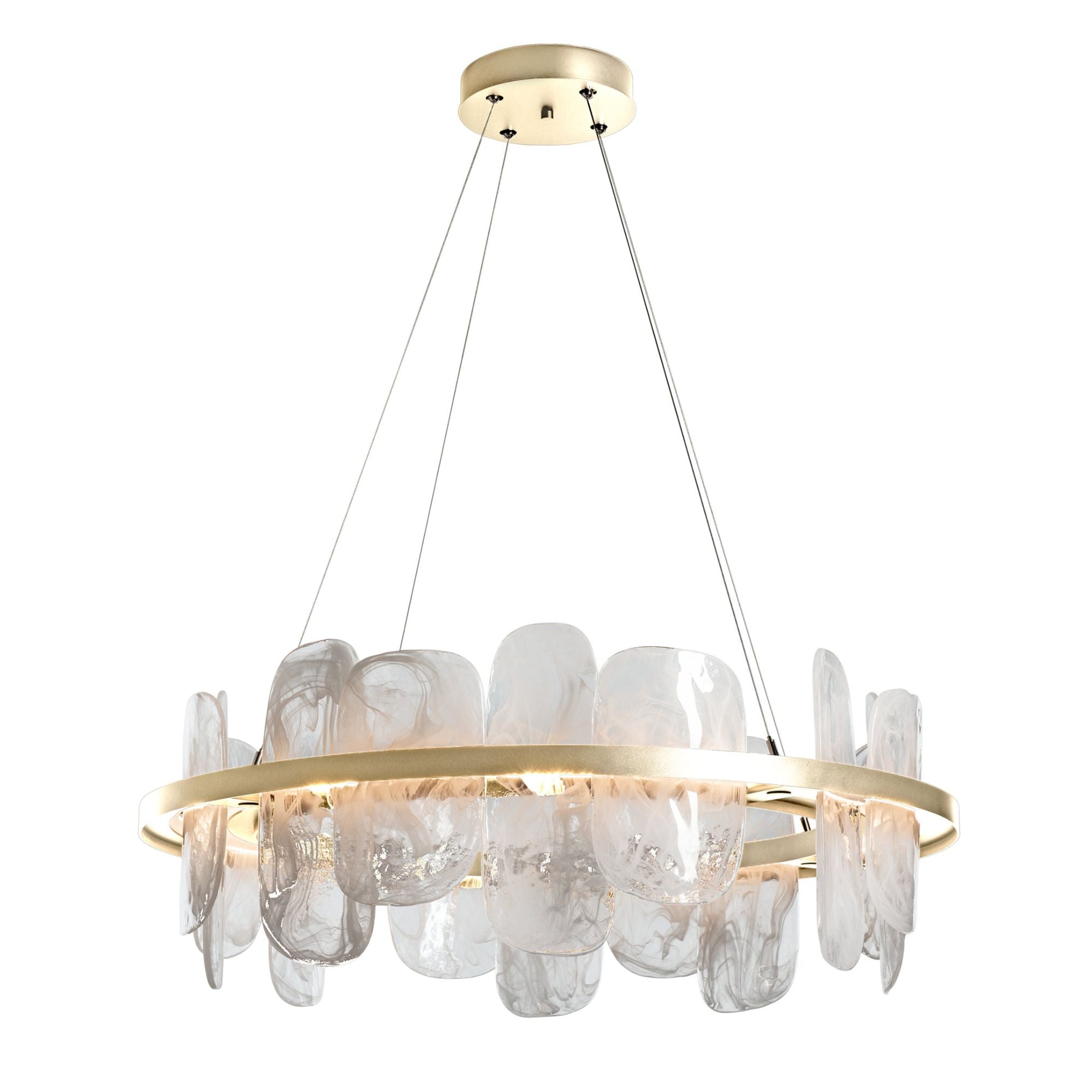 Vitre Circular LED Pendant LED White Swirl Glass (YR) in Modern Brass