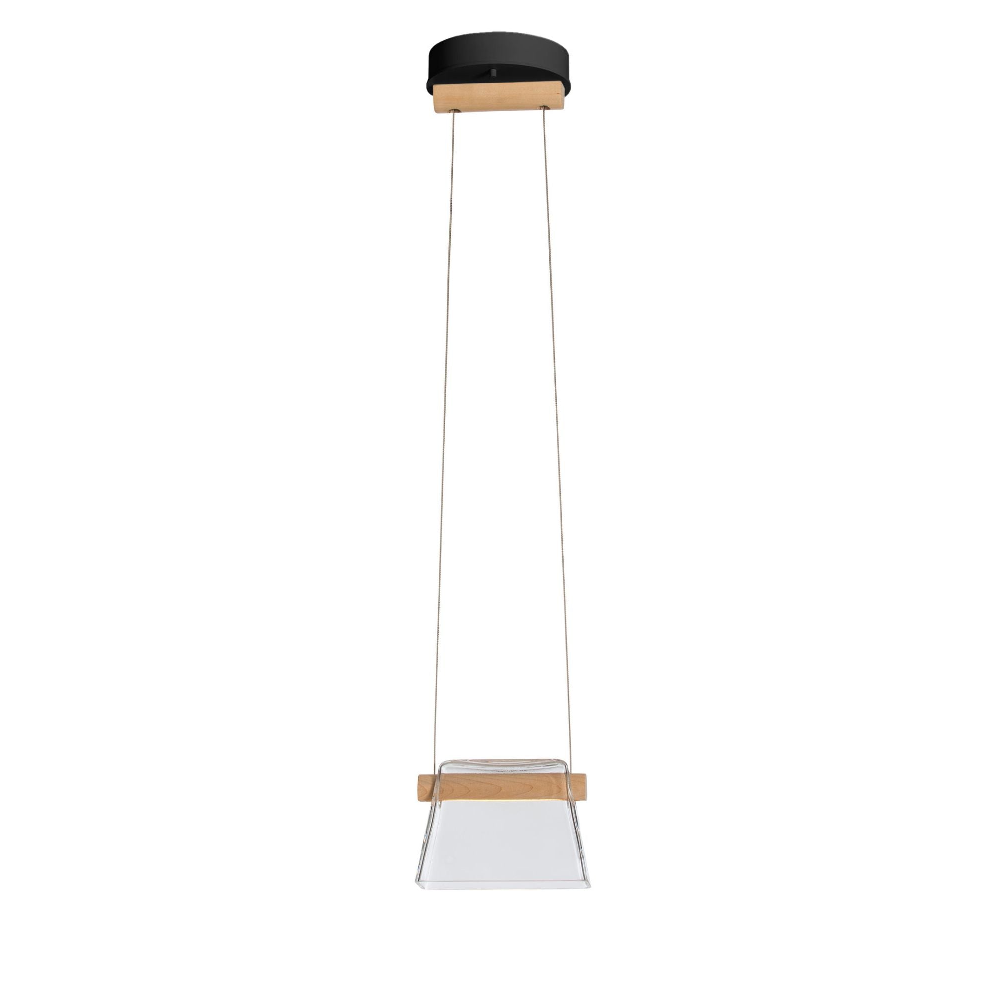 Cowbell LED Mini Pendant Maple Wood LED Clear Glass (ZM) in Black