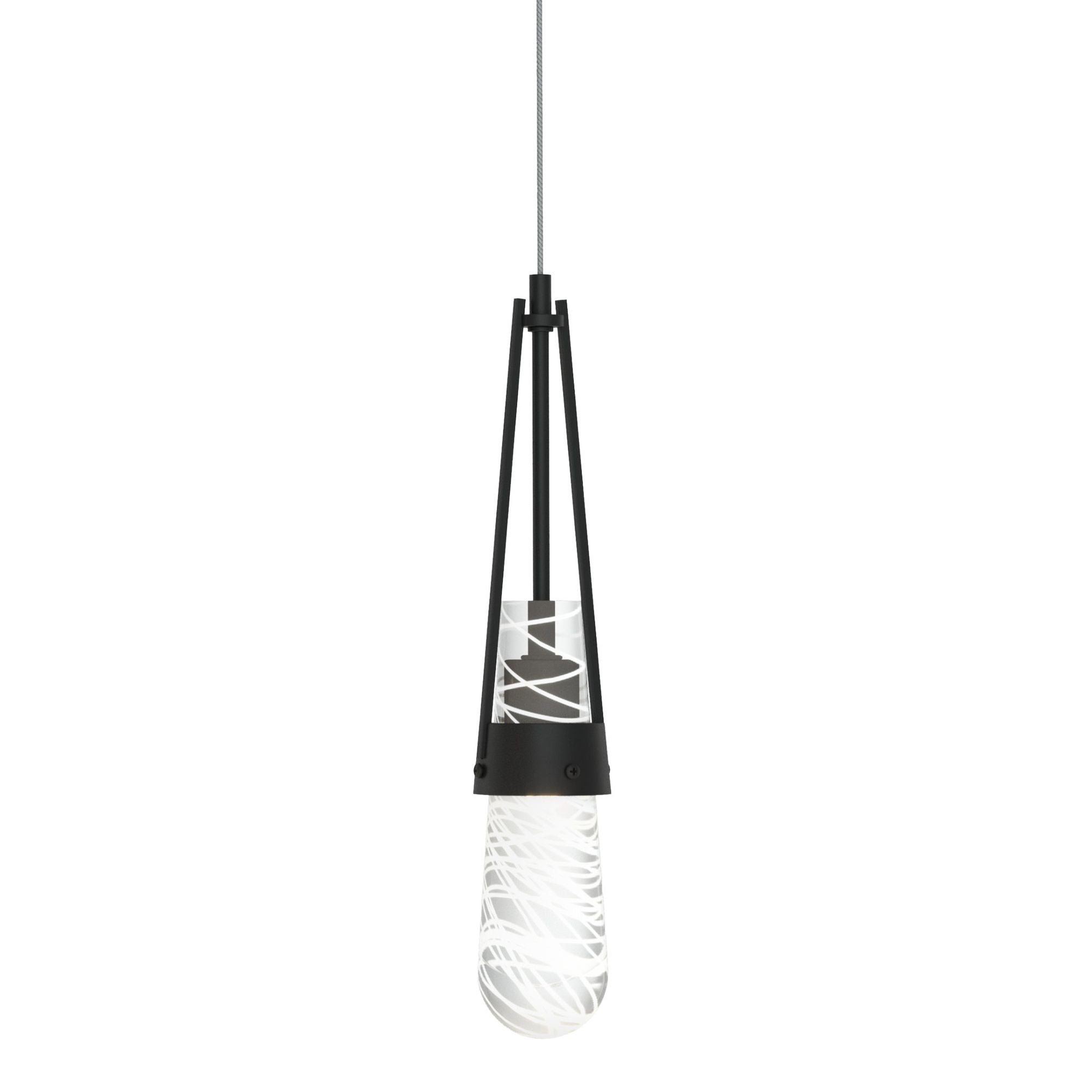 Link Blown Glass Low Voltage Mini Pendant 1-Light Clear Glass with White Threading (YJ) in Black