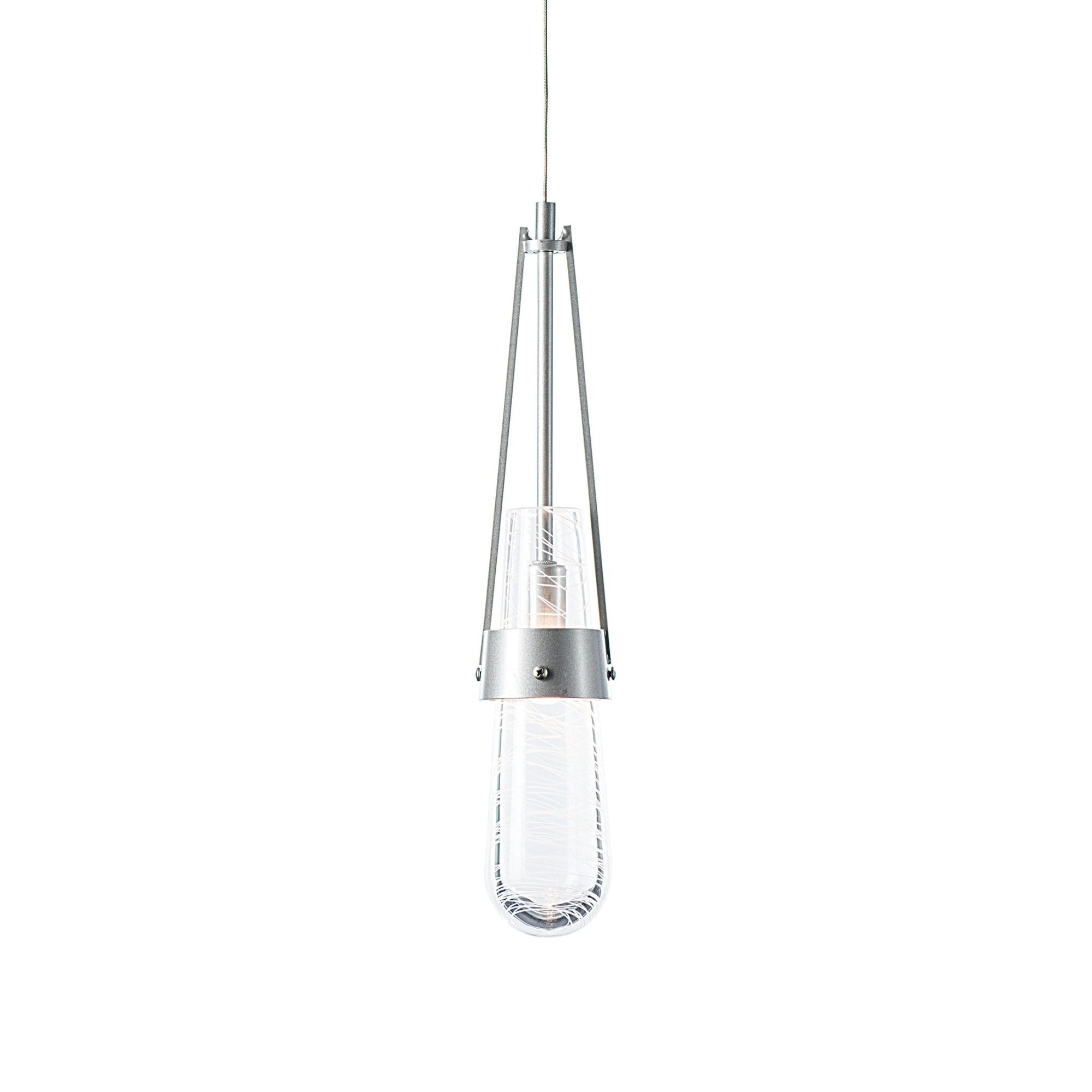 Link Blown Glass Low Voltage Mini Pendant 1-Light Clear Glass with White Threading (YJ) in Sterling