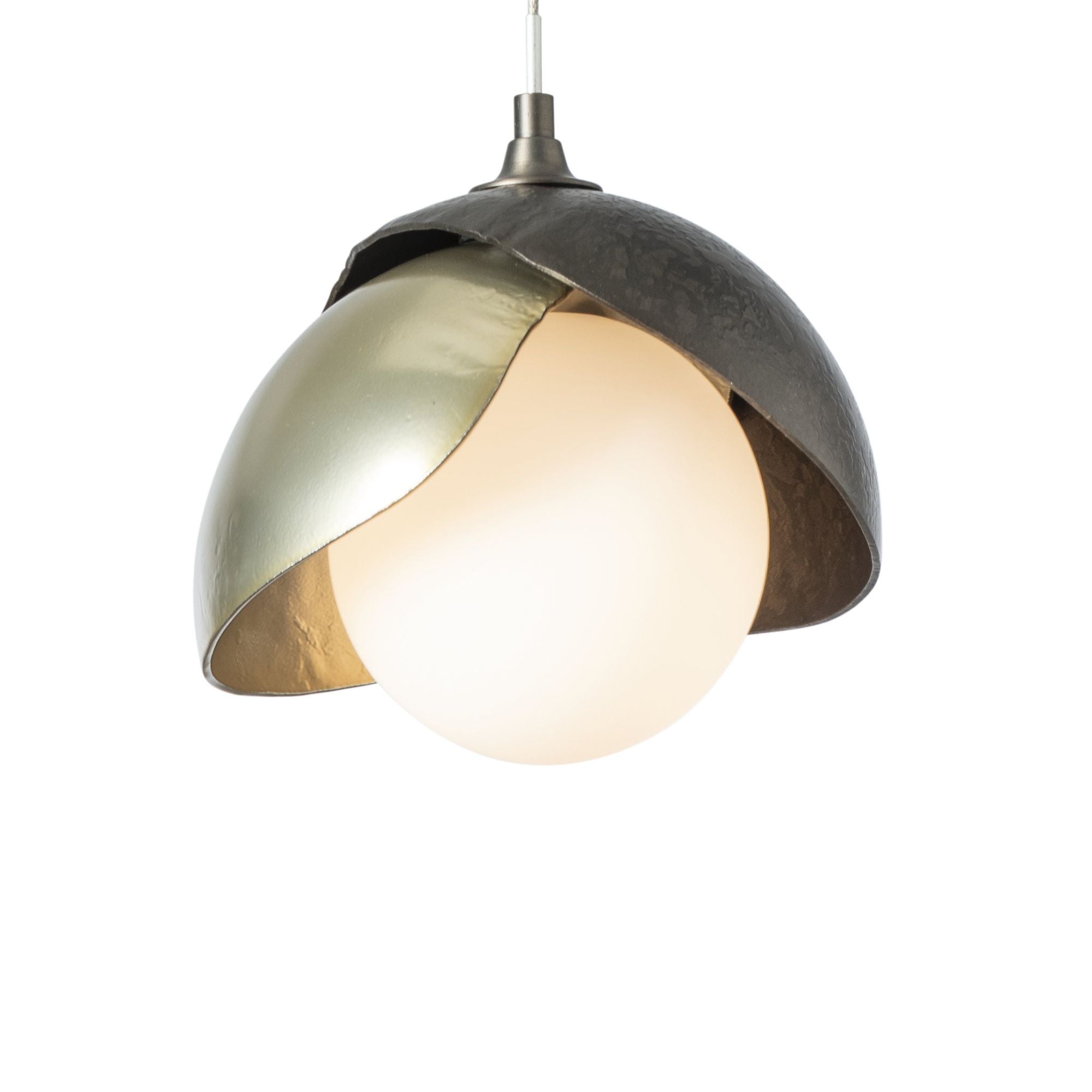 Brooklyn Double Shade Low Voltage Mini Pendant 1-Light Modern Brass Accent Opal Glass (GG) in Dark Smoke