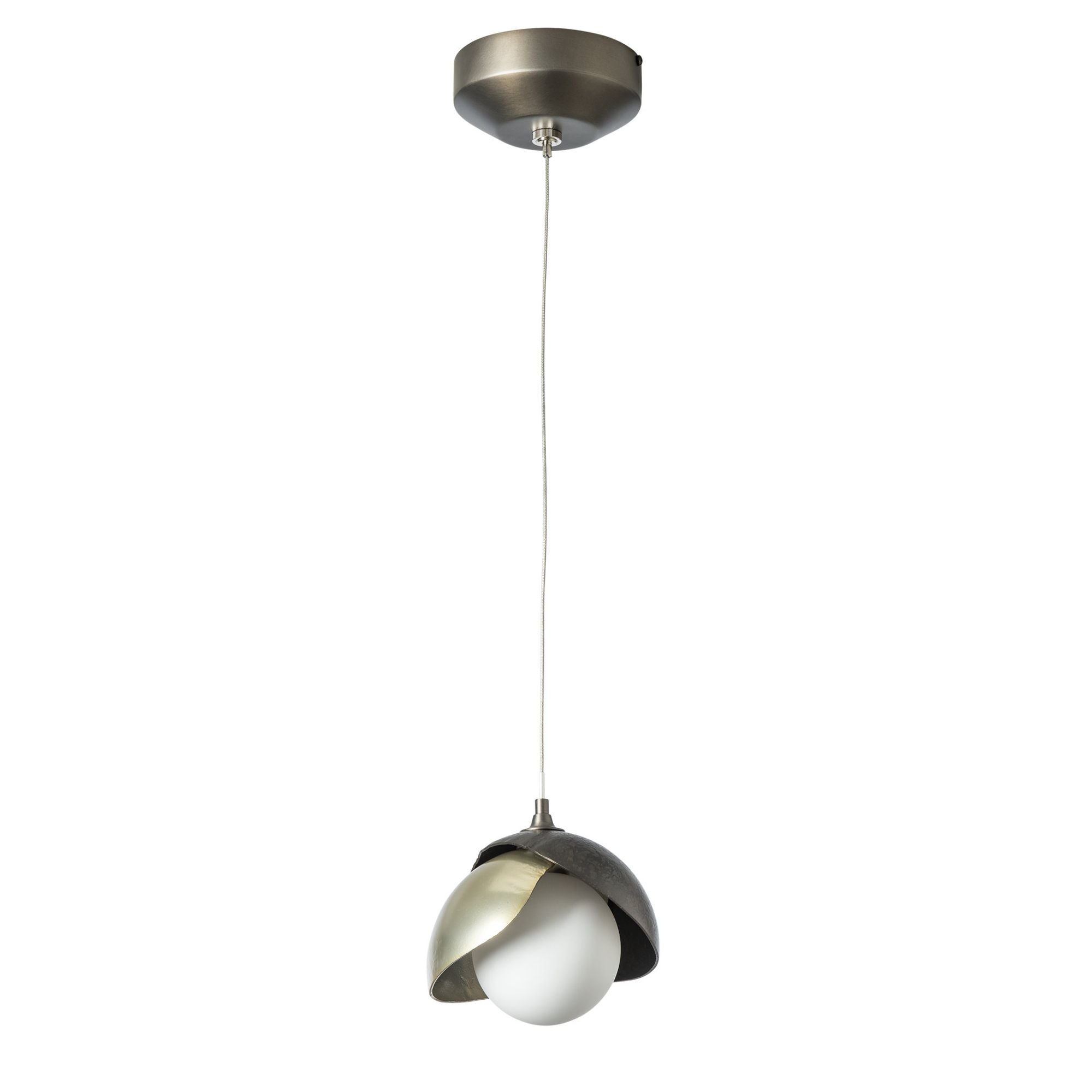 Brooklyn Double Shade Low Voltage Mini Pendant 1-Light Modern Brass Accent Opal Glass (GG) in Dark Smoke