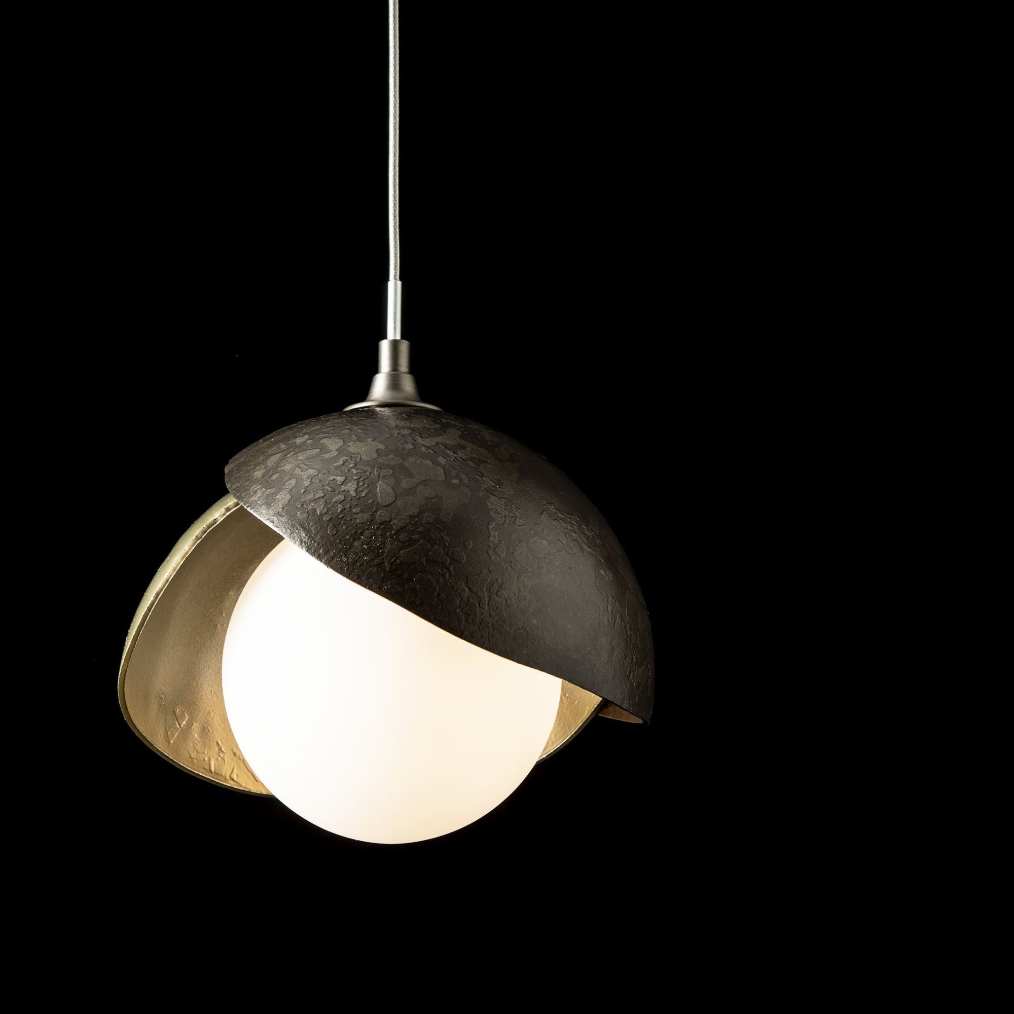 Brooklyn Double Shade Low Voltage Mini Pendant 1-Light Modern Brass Accent Opal Glass (GG) in Dark Smoke