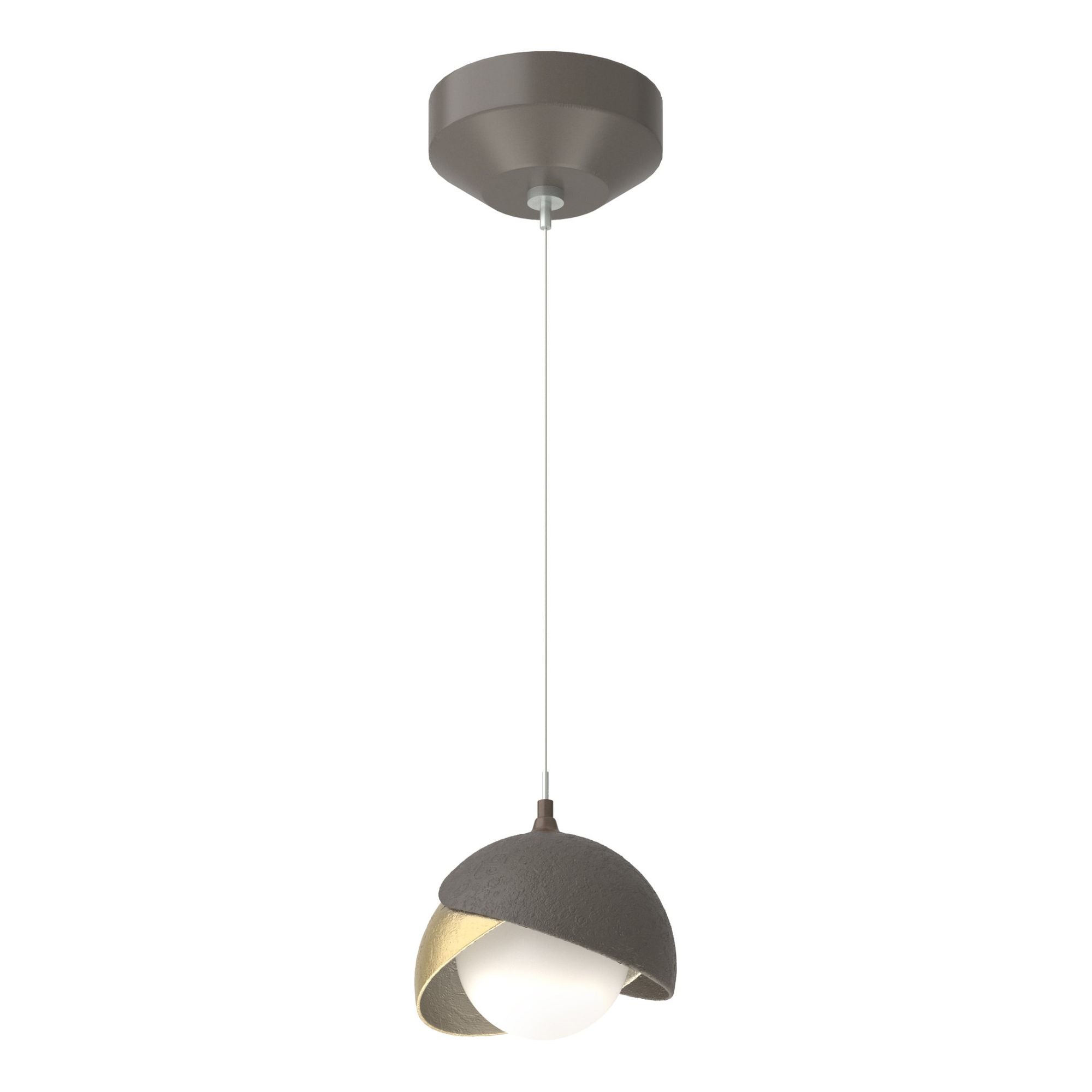 Brooklyn Double Shade Low Voltage Mini Pendant 1-Light Modern Brass Accent Opal Glass (GG) in Dark Smoke