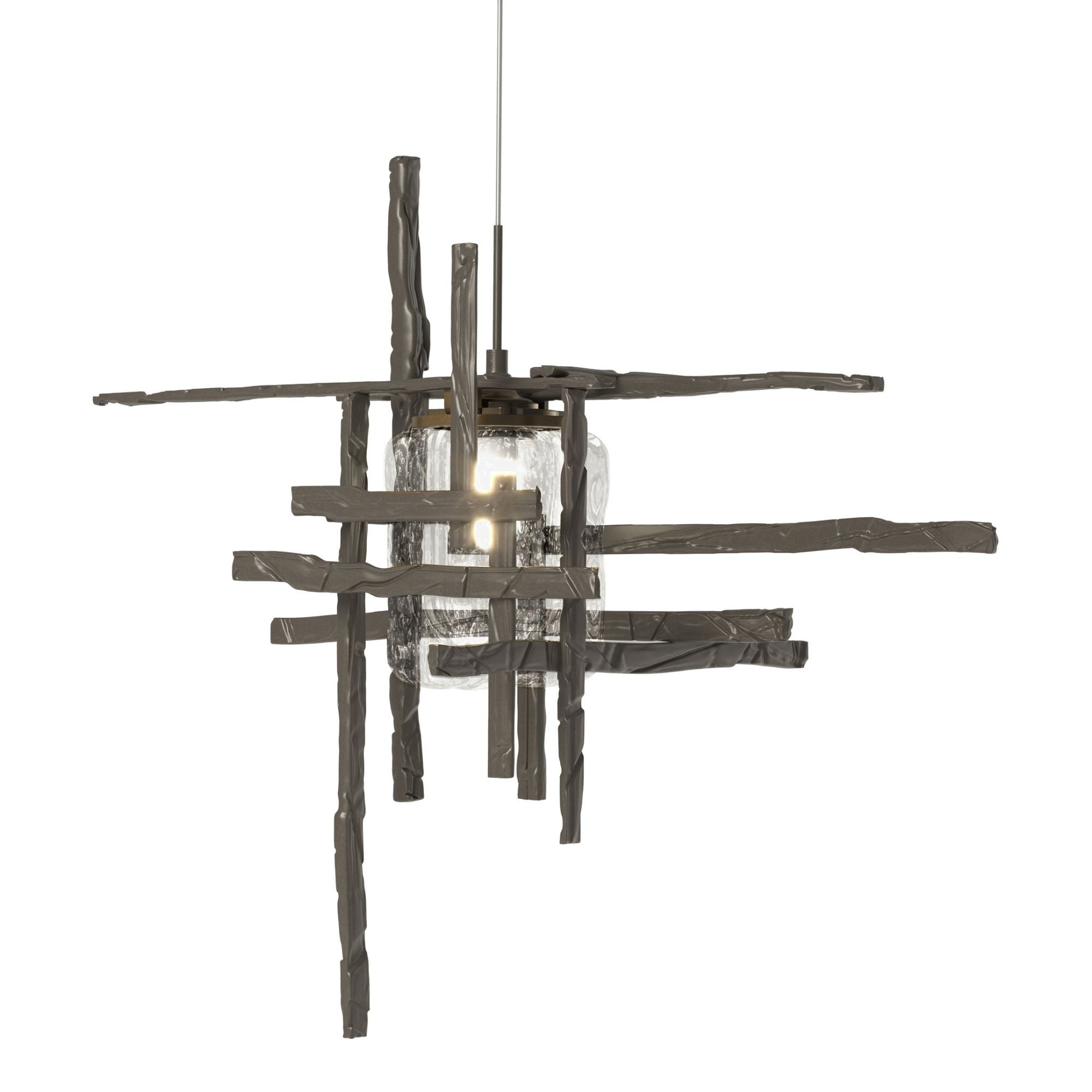 Tura Seeded Glass Low Voltage Mini Pendant 1-Light Seeded Clear Glass (II) in Dark Smoke