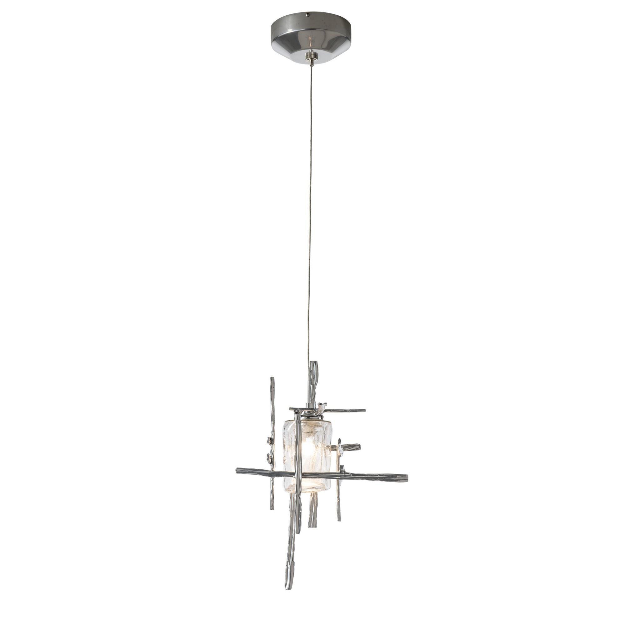 Tura Seeded Glass Low Voltage Mini Pendant 1-Light Seeded Clear Glass (II) in Sterling