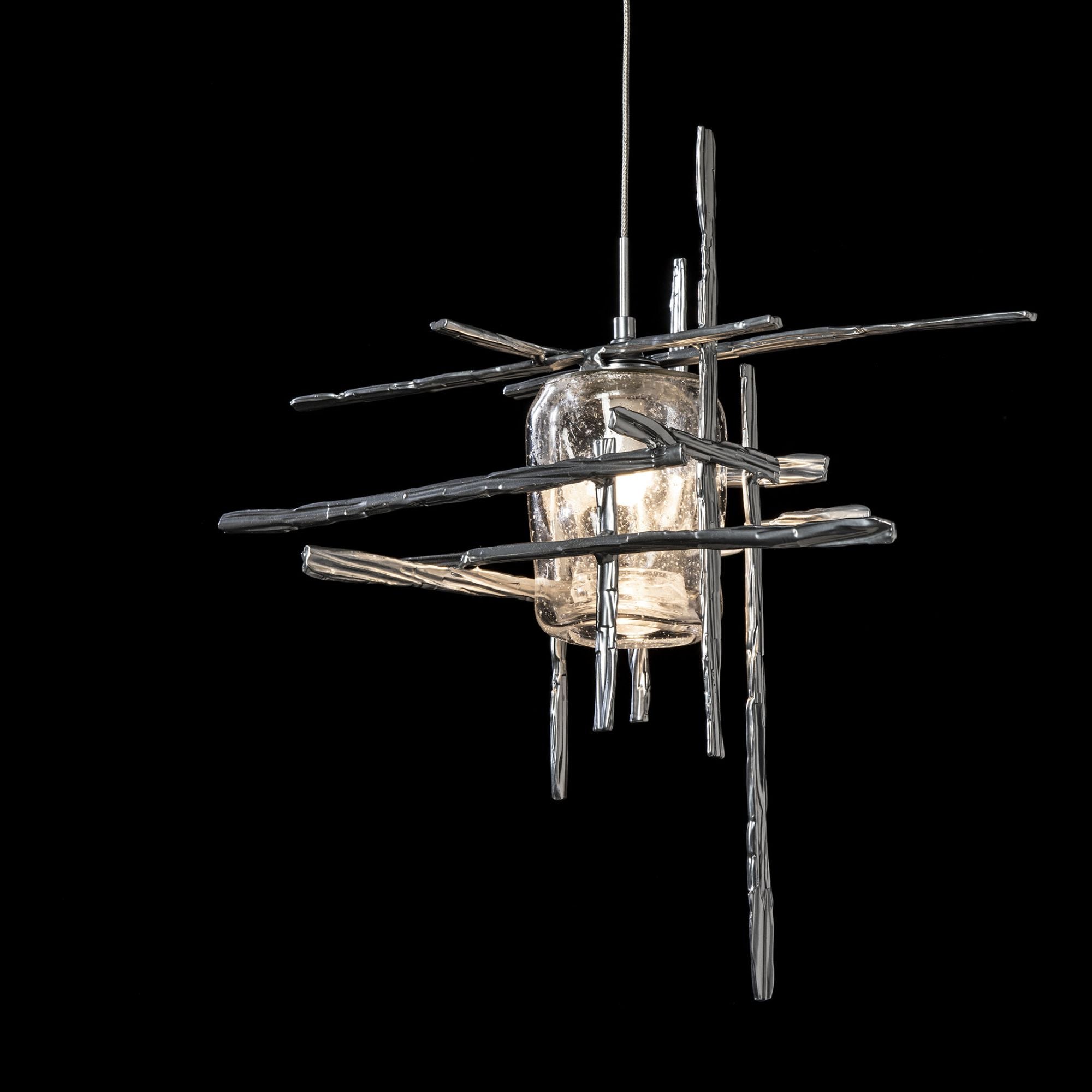 Tura Seeded Glass Low Voltage Mini Pendant 1-Light Seeded Clear Glass (II) in Sterling