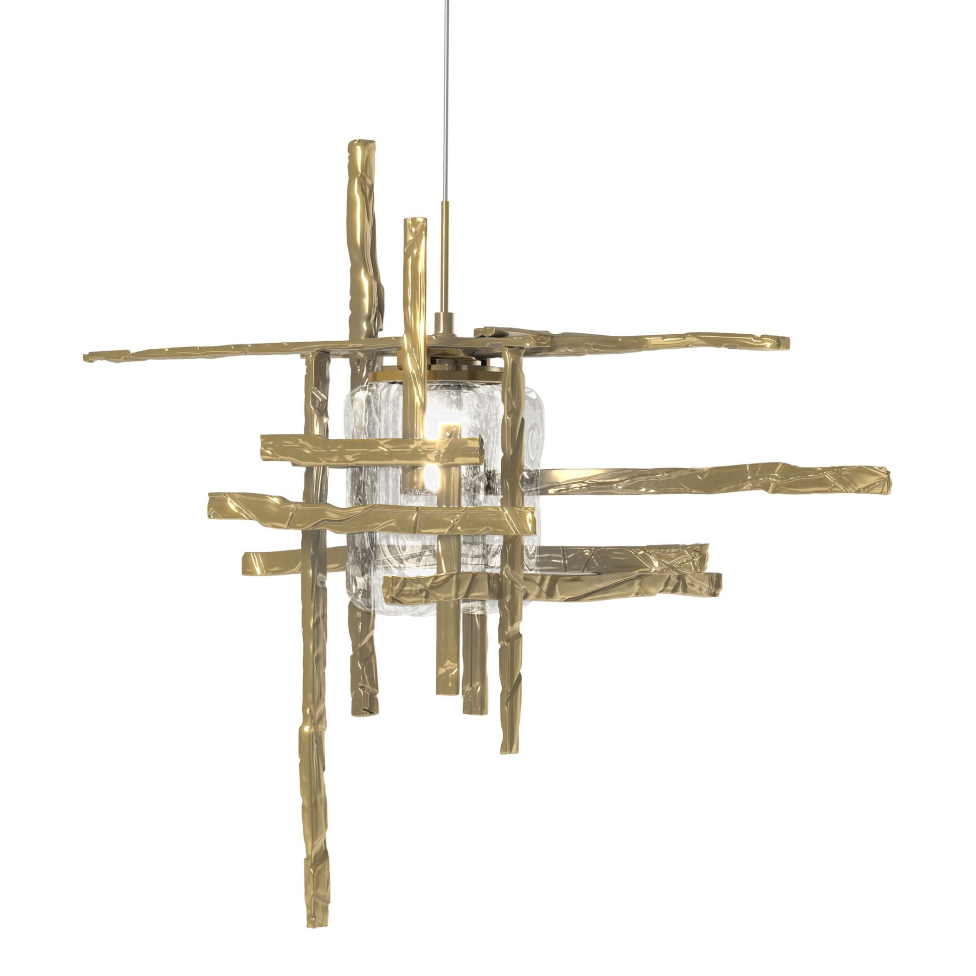 Tura Seeded Glass Low Voltage Mini Pendant 1-Light Seeded Clear Glass (II) in Modern Brass
