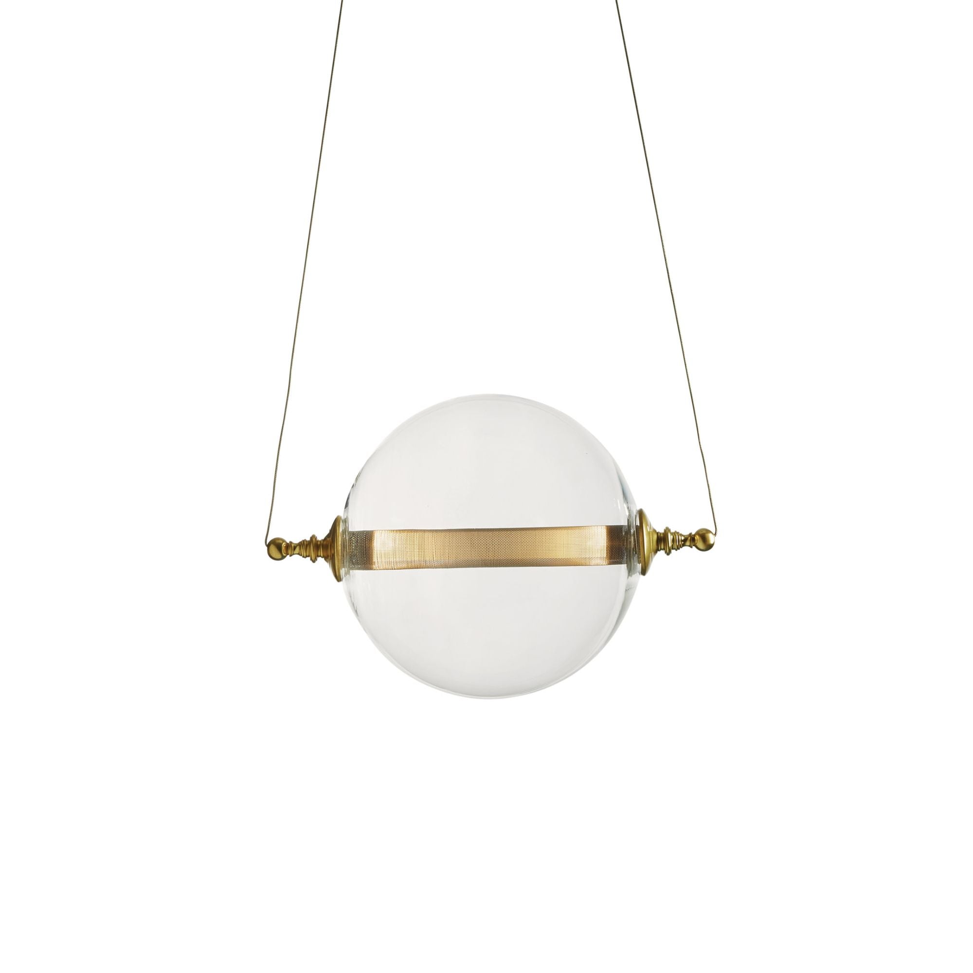 Otto Sphere Low Voltage Mini Pendant 2-Light Clear Glass with Stainless Steel Mesh Tube (YT) in Black with Brass Accents