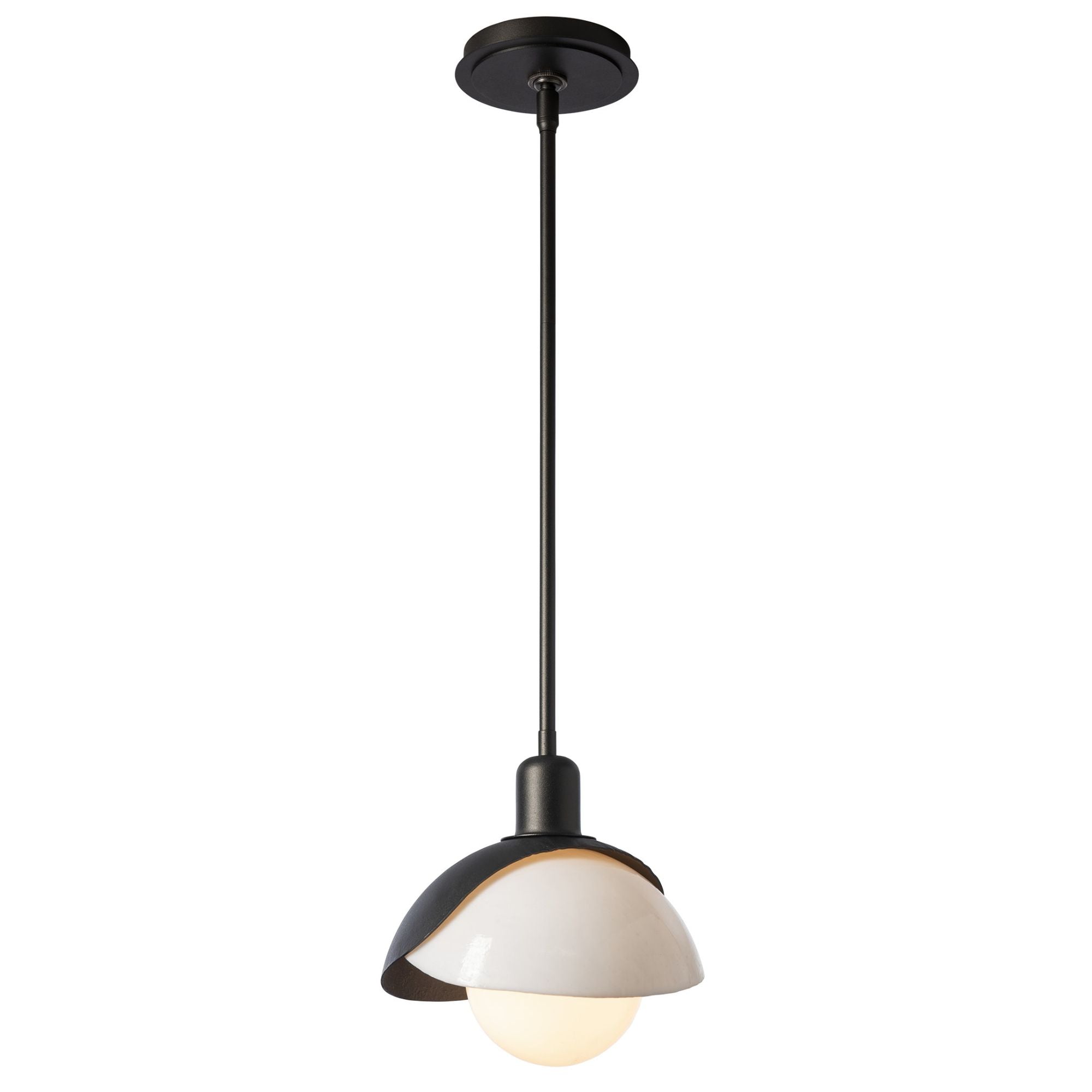 Brooklyn Double Shade Art Glass Mini Pendant 1-Light White Art Glass (BB) in Oil Rubbed Bronze