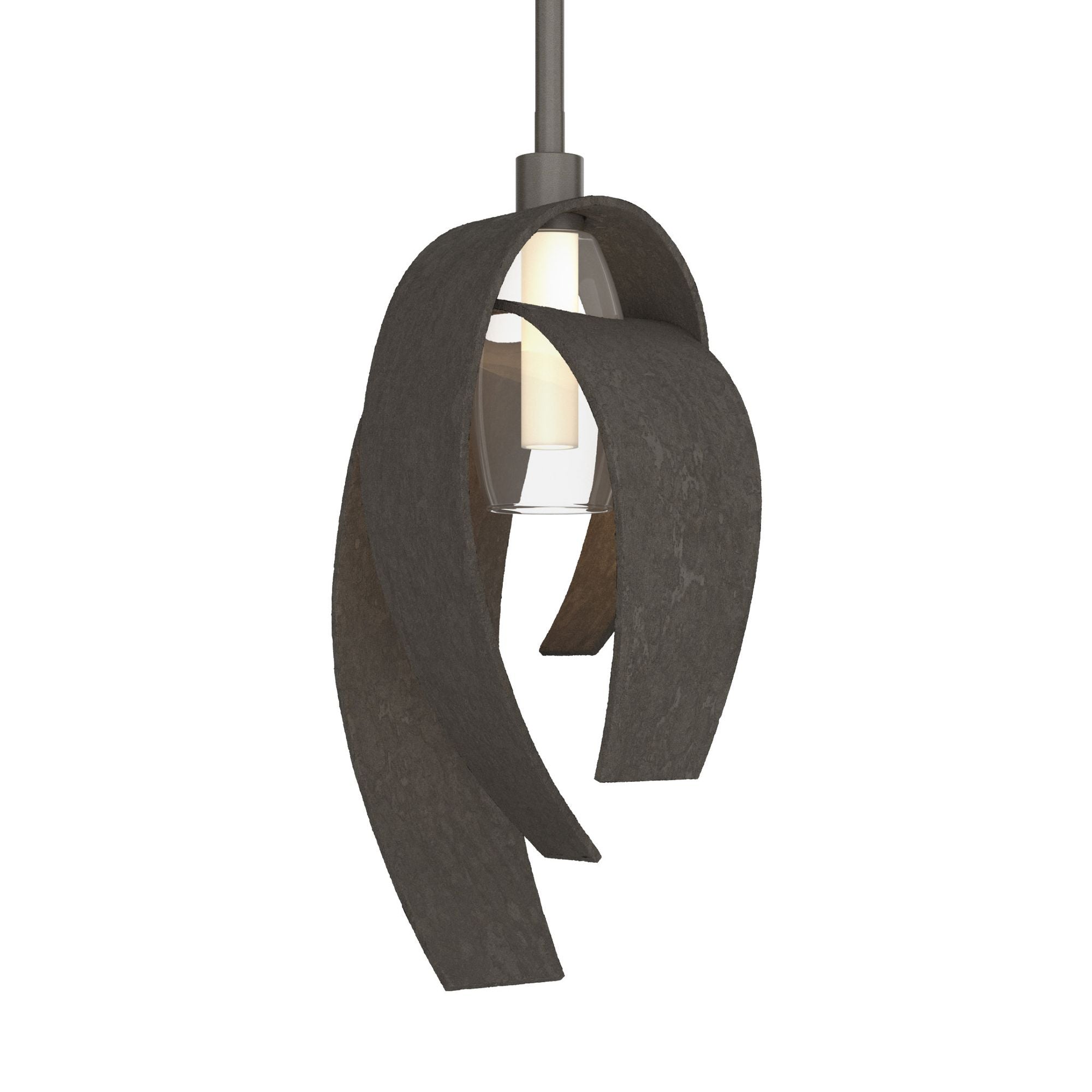 Corona Large Mini Pendant 1-Light Clear Glass with Frosted Diffuser (YE) in Dark Smoke