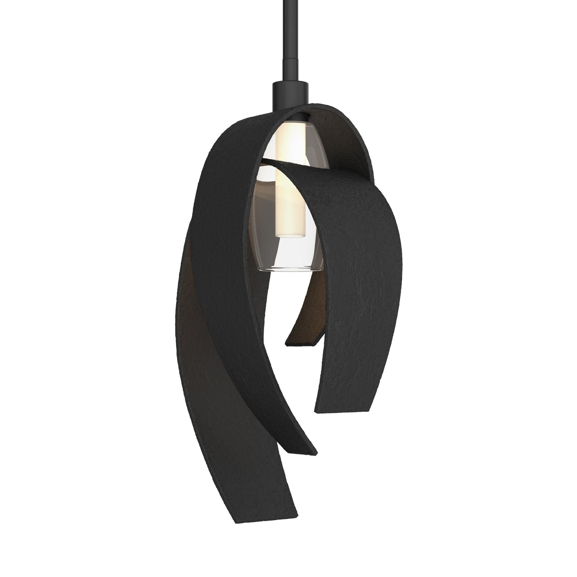 Corona Large Mini Pendant 1-Light Clear Glass with Frosted Diffuser (YE) in Black