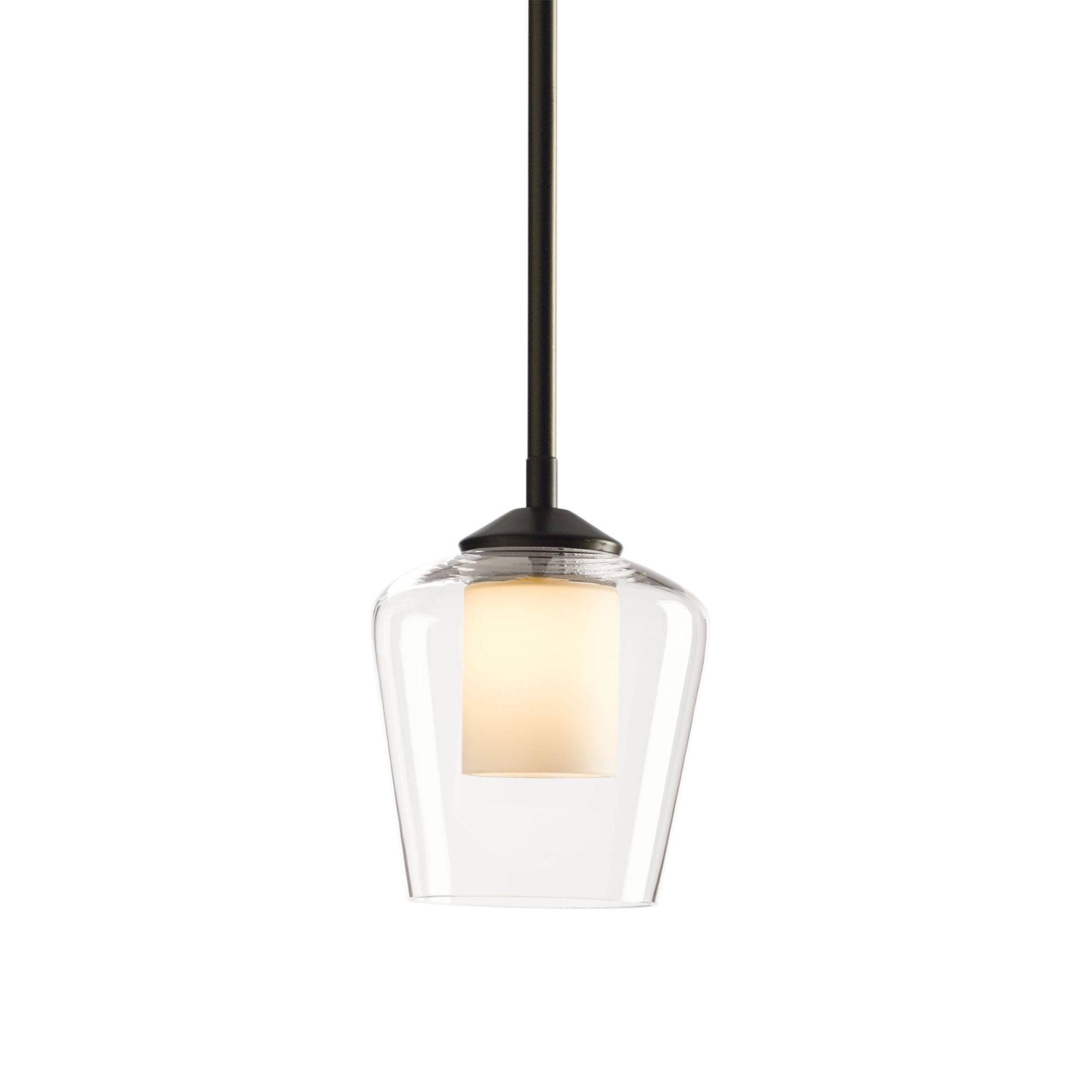 Simple Mini Pendant 1-Light Clear Glass with Opal Diffuser (ZU) in Dark Smoke
