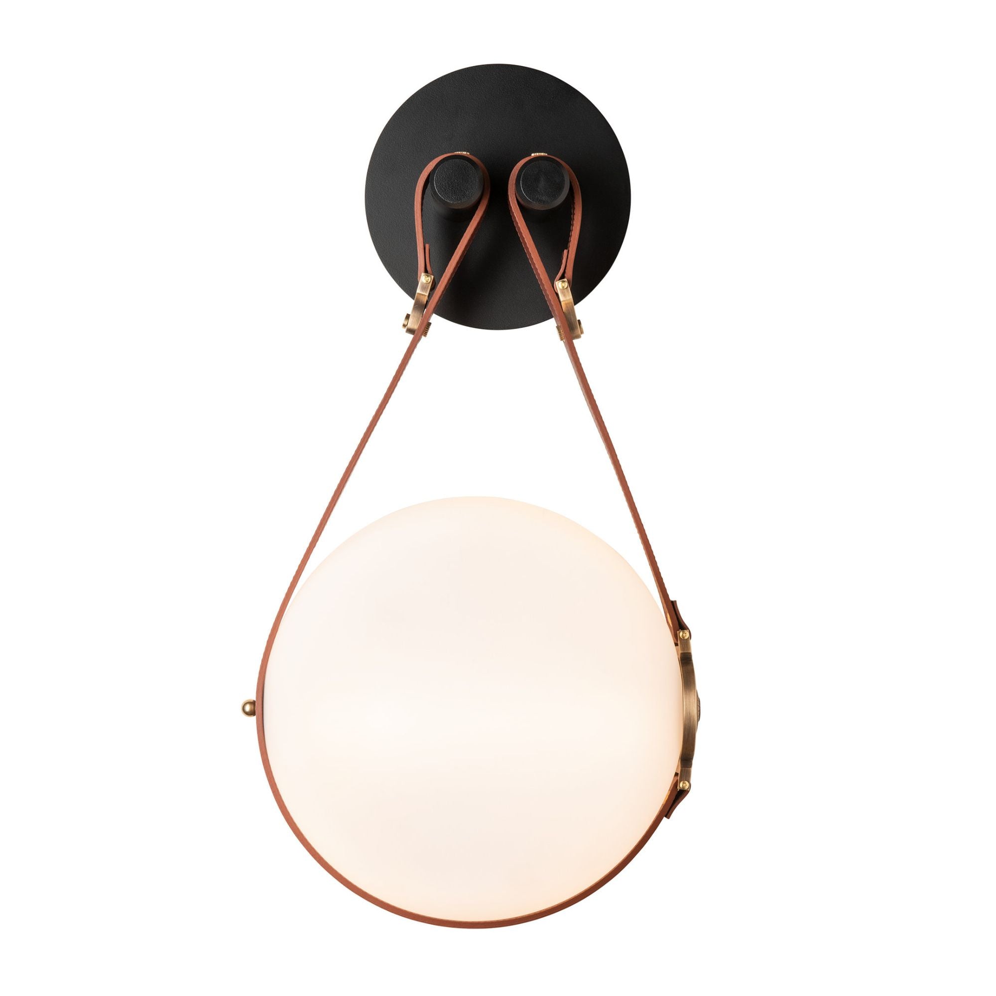 Derby LED Sconce Antique Brass Accent British Brown Leather LED Opal Glass (GG) in Black