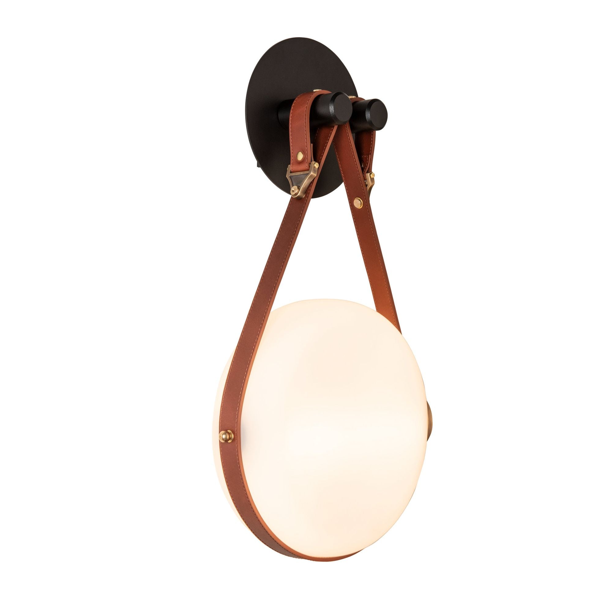 Derby LED Sconce Antique Brass Accent British Brown Leather LED Opal Glass (GG) in Black