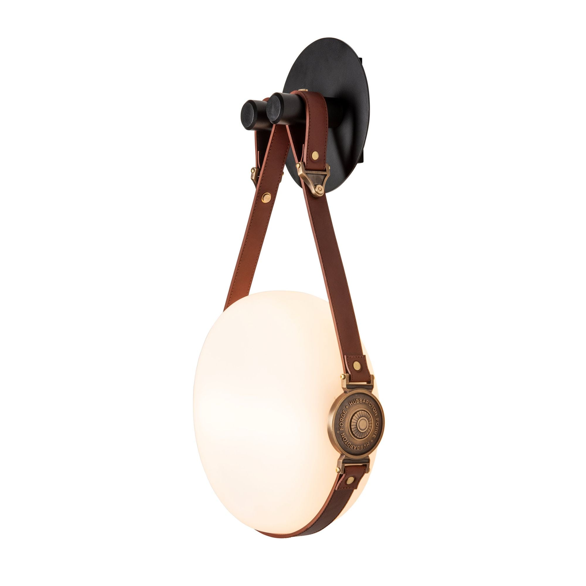 Derby LED Sconce Antique Brass Accent British Brown Leather LED Opal Glass (GG) in Black