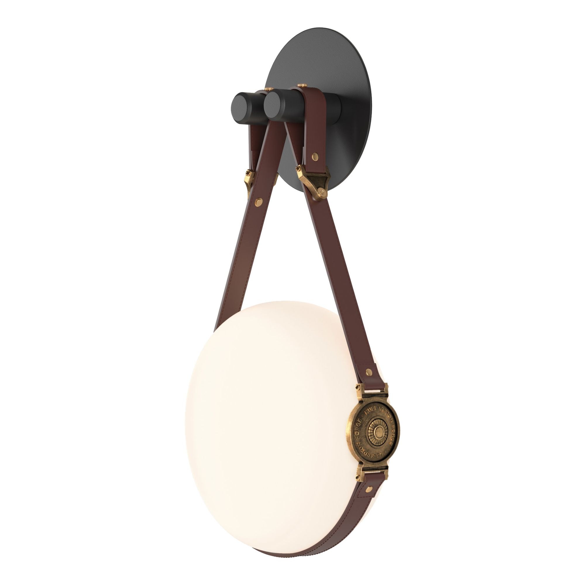 Derby LED Sconce Antique Brass Accent British Brown Leather LED Opal Glass (GG) in Black