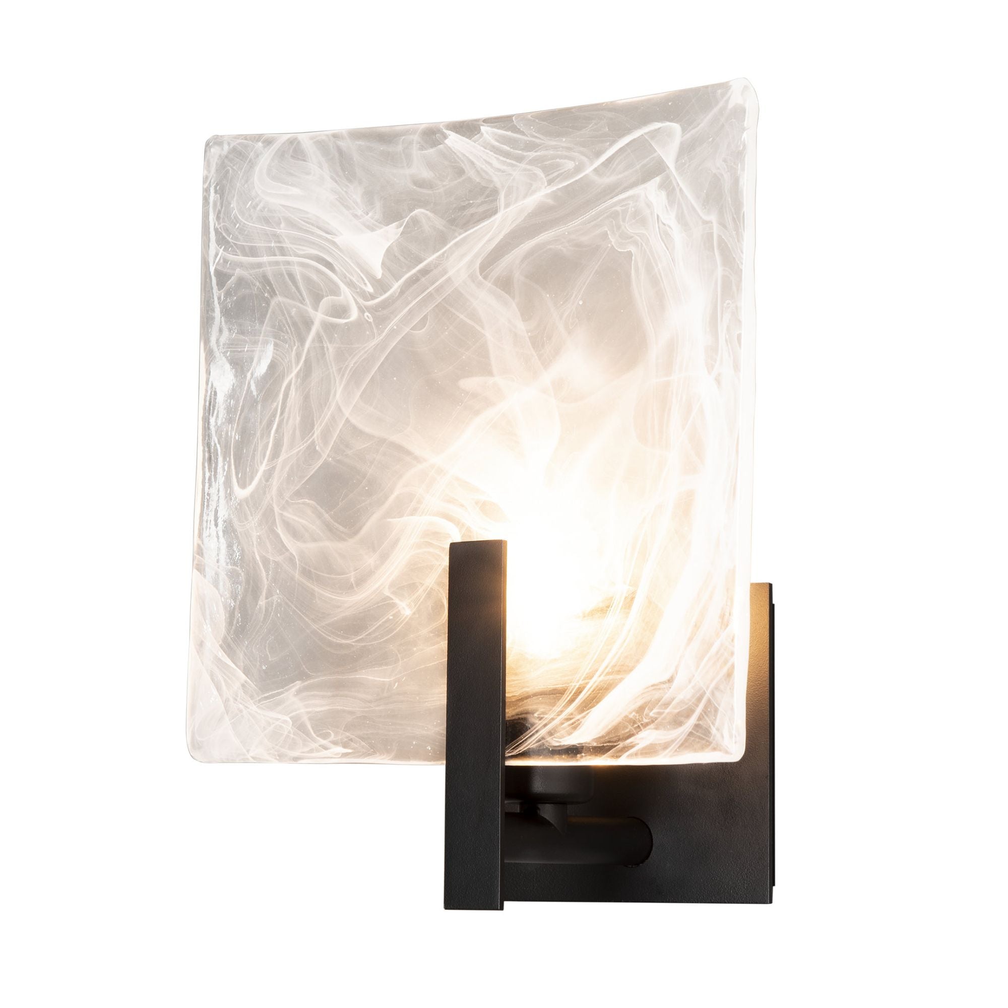 Arc Large 1-Light Bath Sconce 1-Light White Swirl Glass (YR) in Black