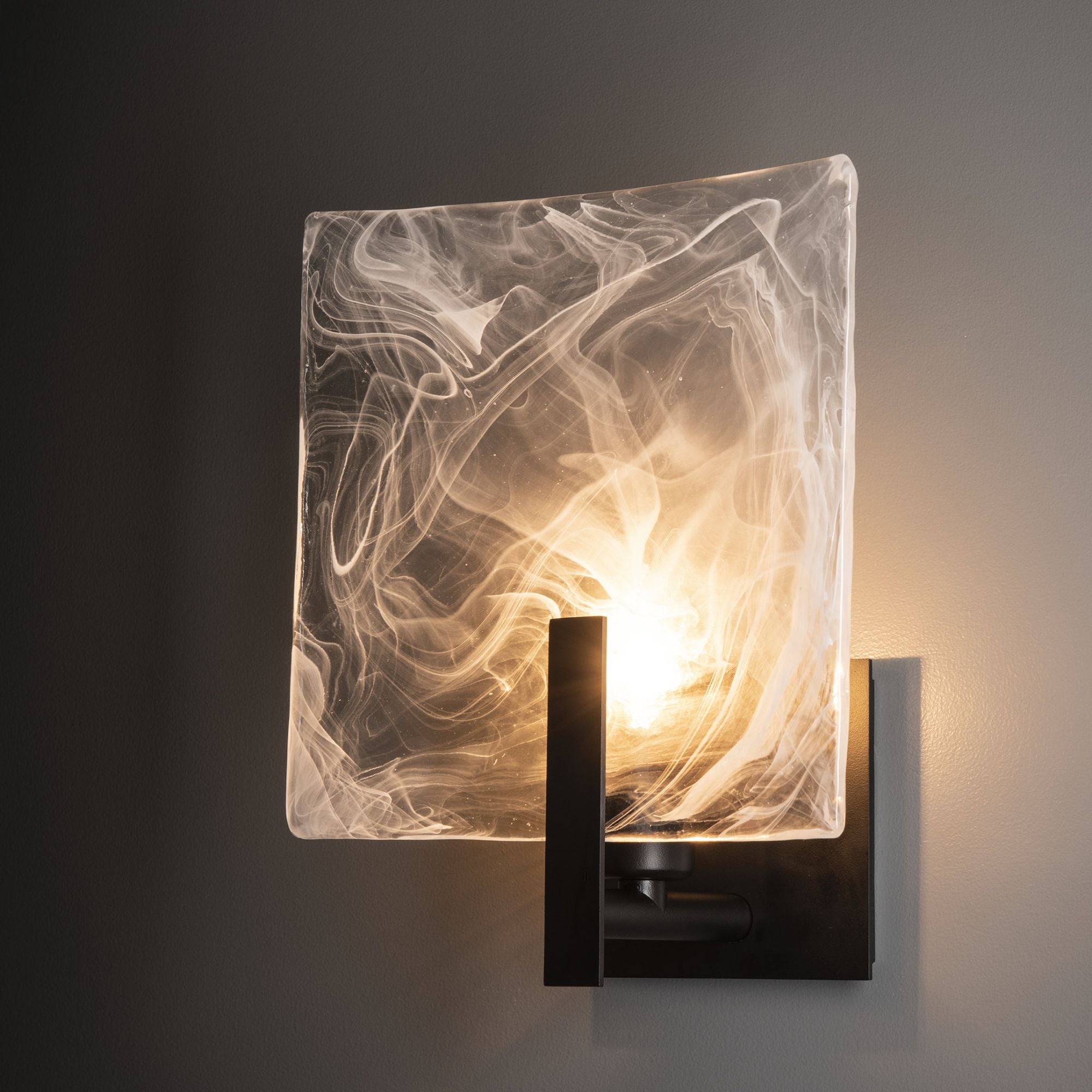 Arc Large 1-Light Bath Sconce 1-Light White Swirl Glass (YR) in Black